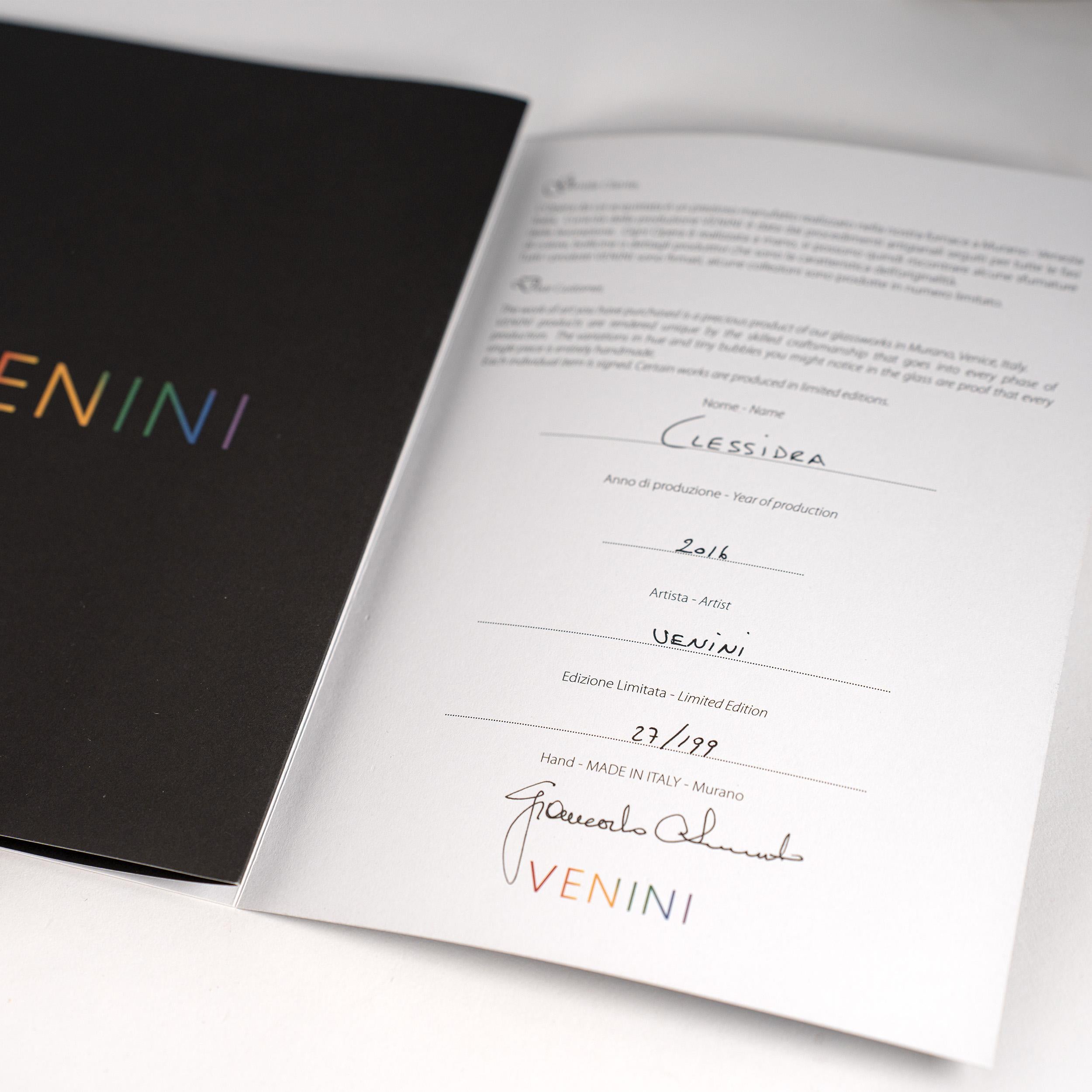 Verre brun Venini Sablier Bambou/Aquamarine Edition Limitée pcs 27/199 année 2016 en vente