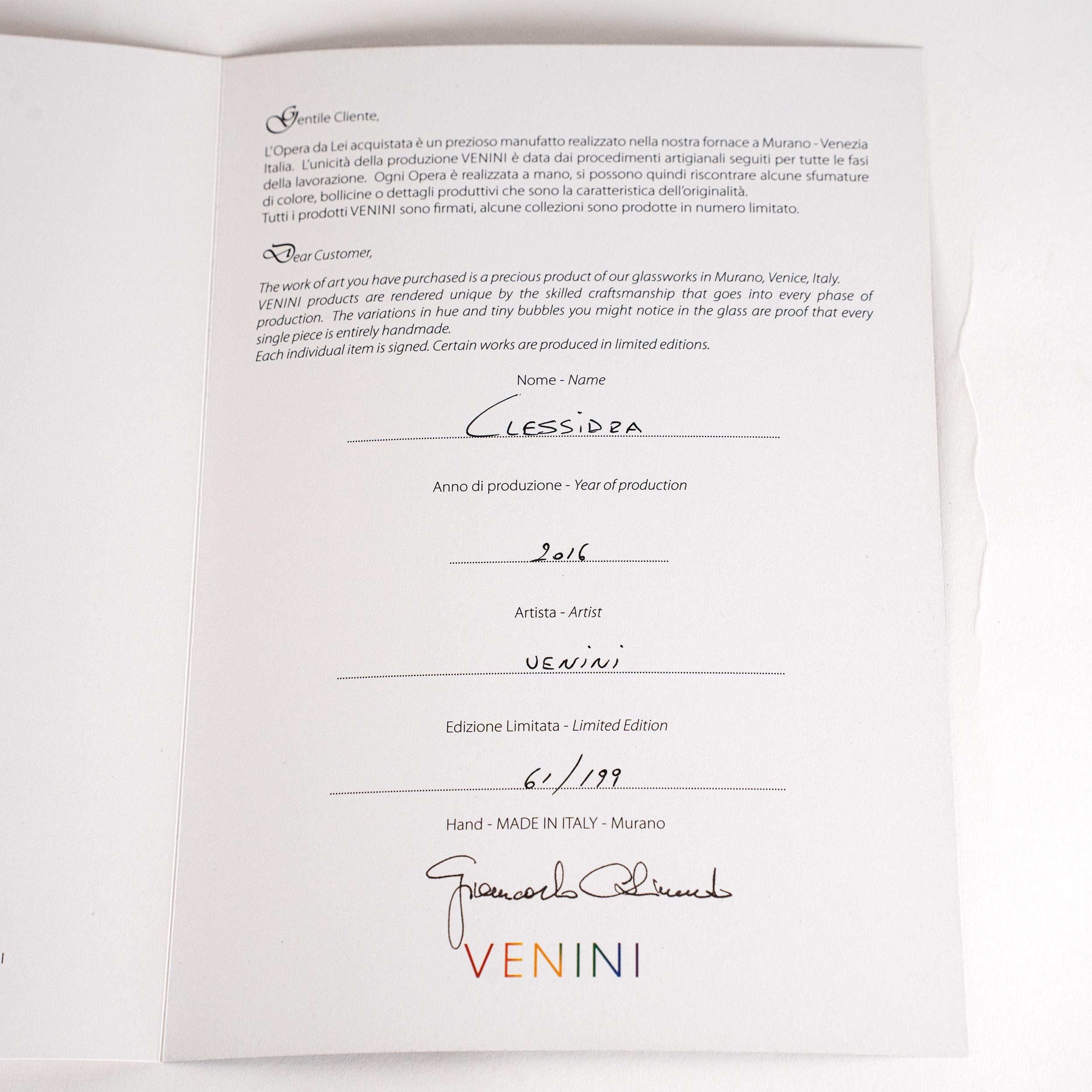 Venini Clessidra Grigio/Rosso Edizione Limitata pz 61/199 anno 2016 In condizioni ottime in vendita a Venezia, IT