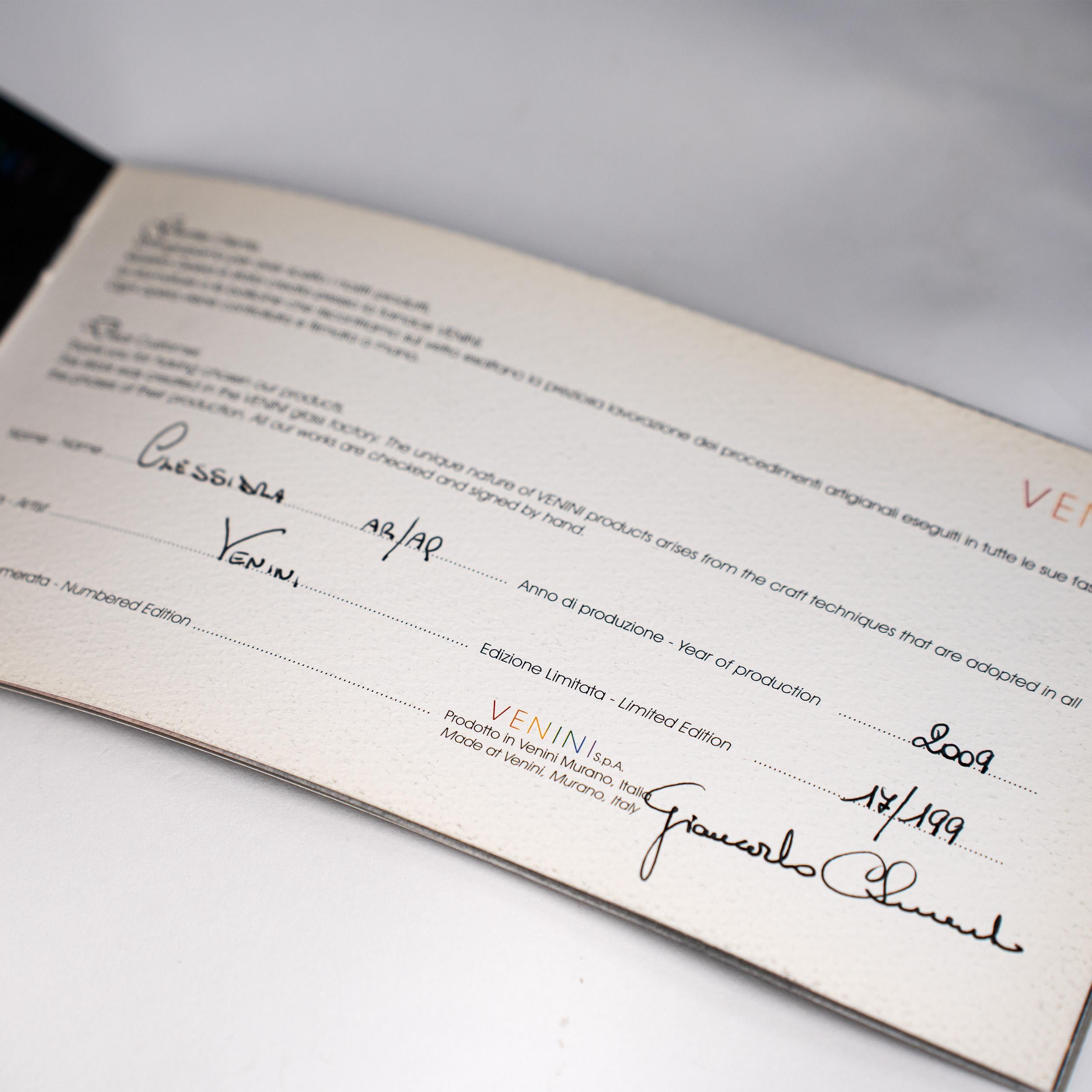 Vetro soffiato Venini Clessidra Arancione/Acquamarina Edizione Limitata pz 17/199 anno 2009 in vendita