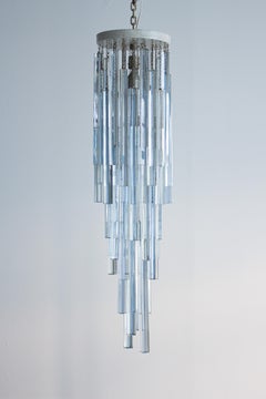 Venini Ice Blue Triedri Murano Glass Chandelier