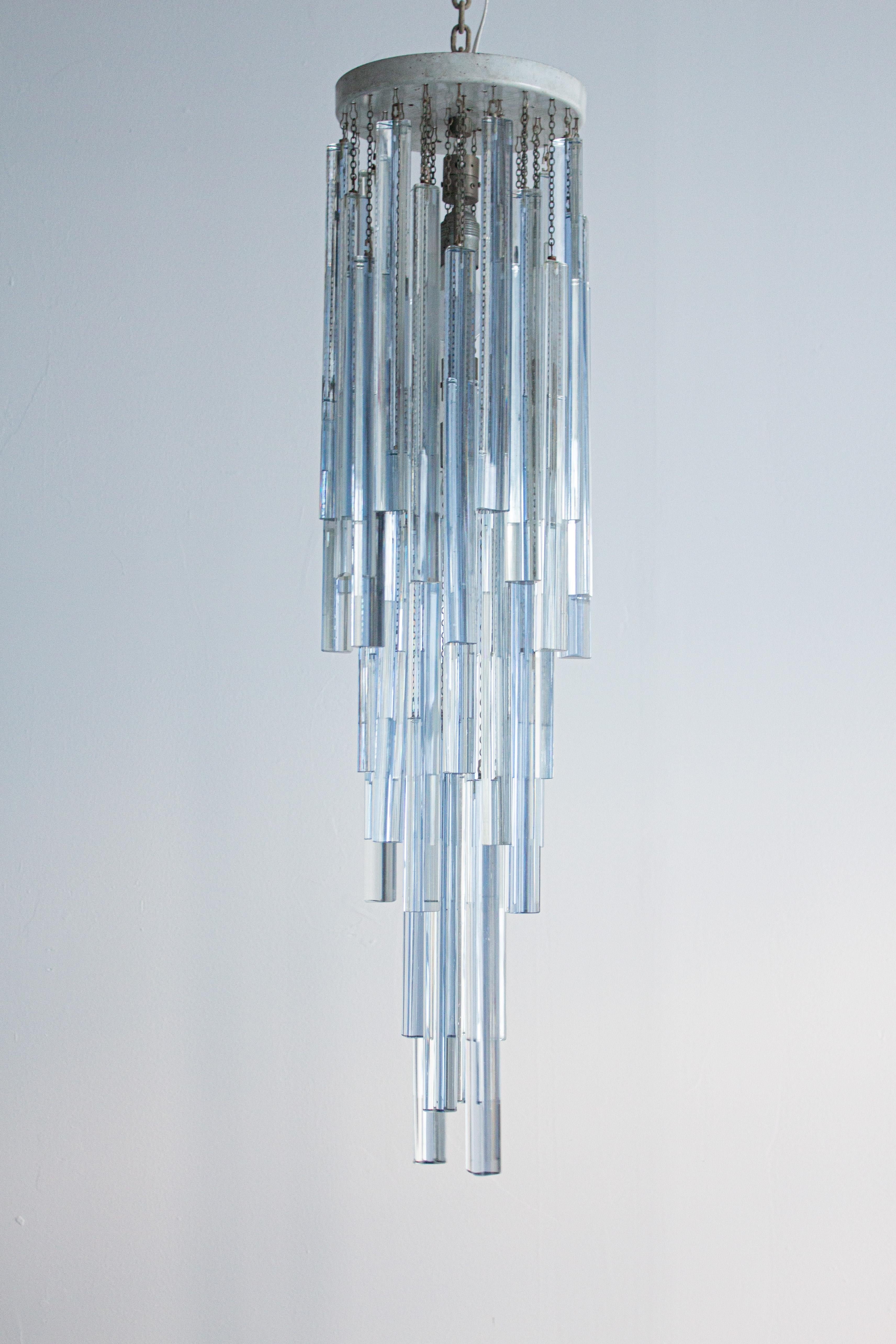 Hollywood Regency Venini Ice Blue Triedri Murano Glass Chandelier For Sale