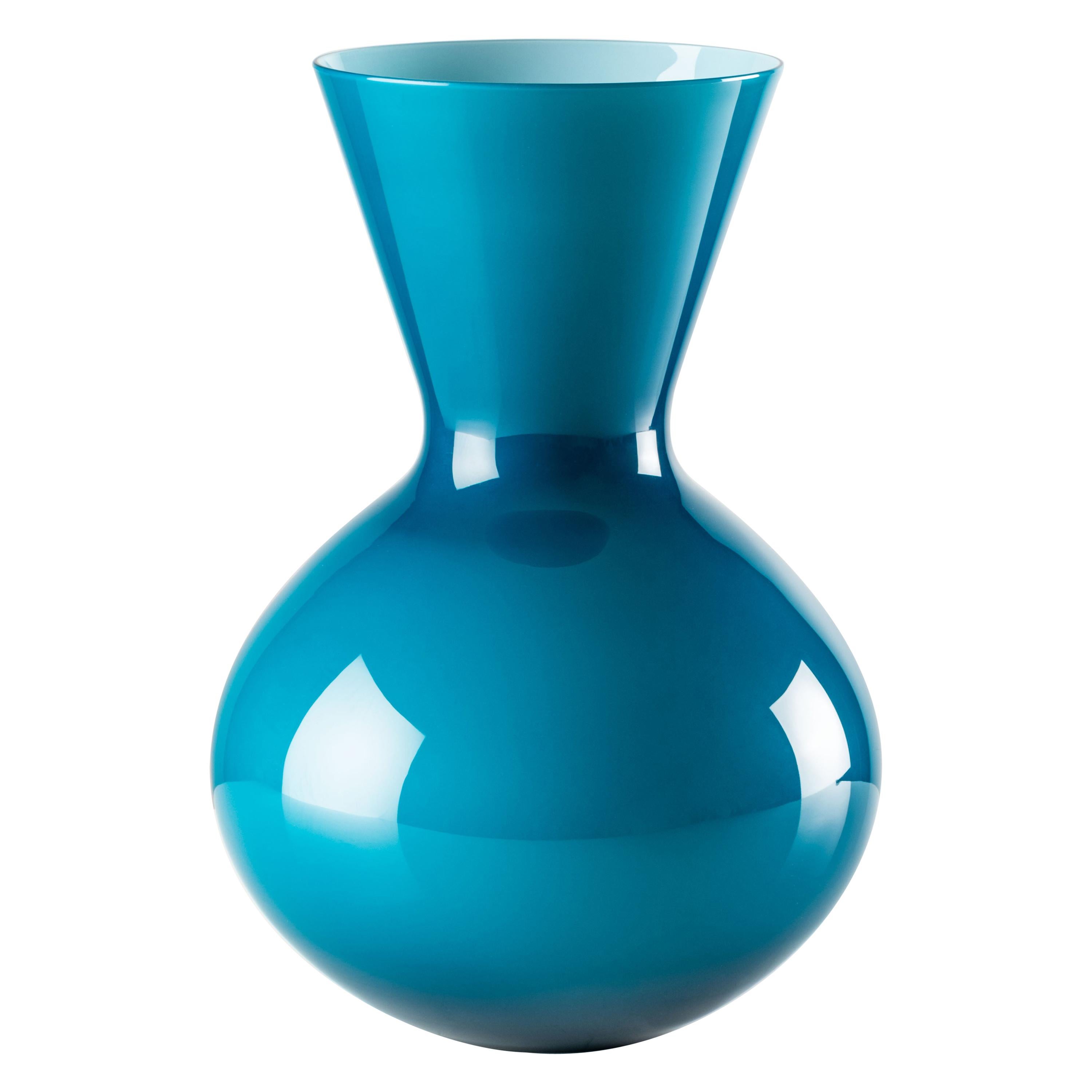 Vase moyen Venini Idria en verre de Murano blanc laiteux à l'intérieur