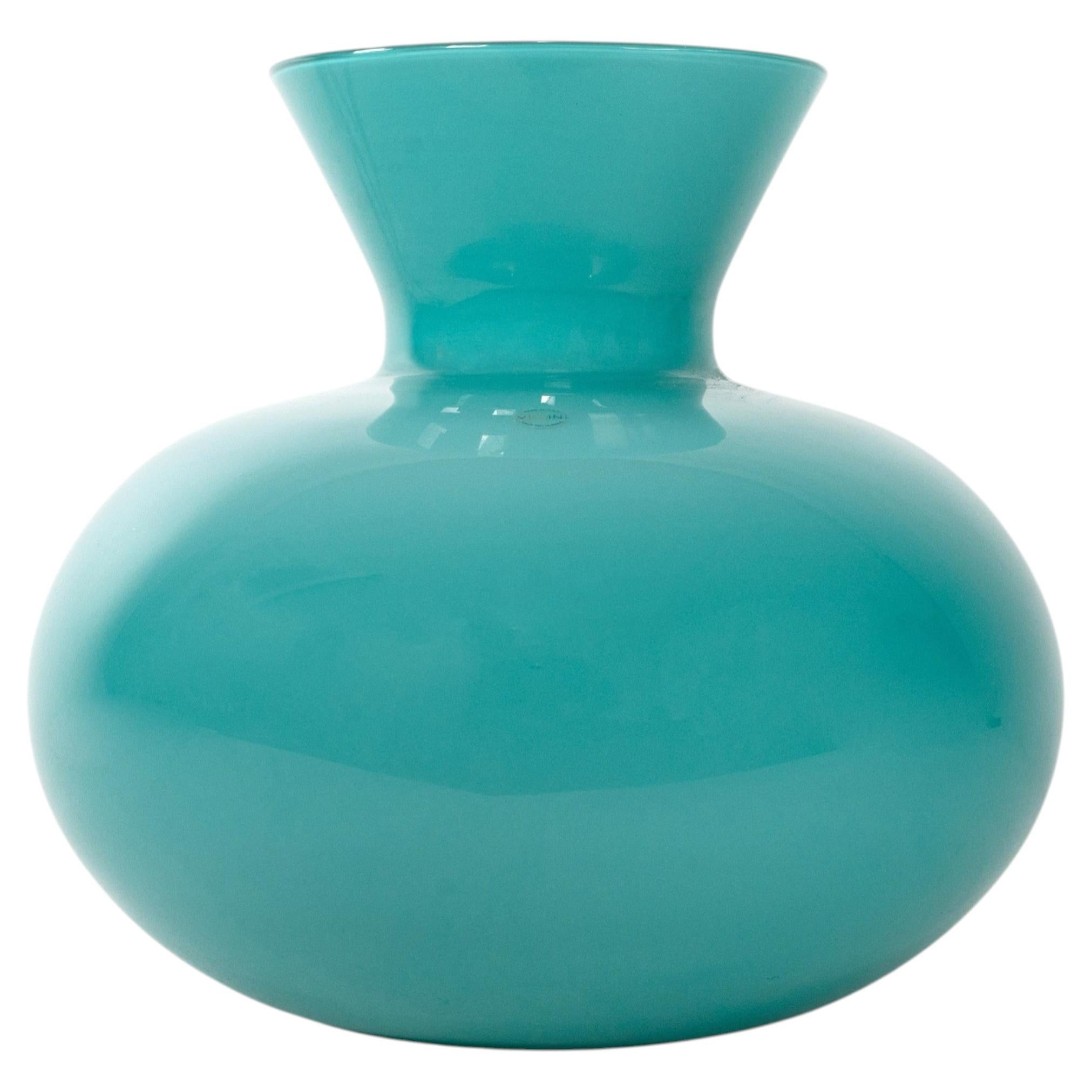 VENINI Idria Vase Turquoise color Murano Glass, Signed 2016, Made in Italy