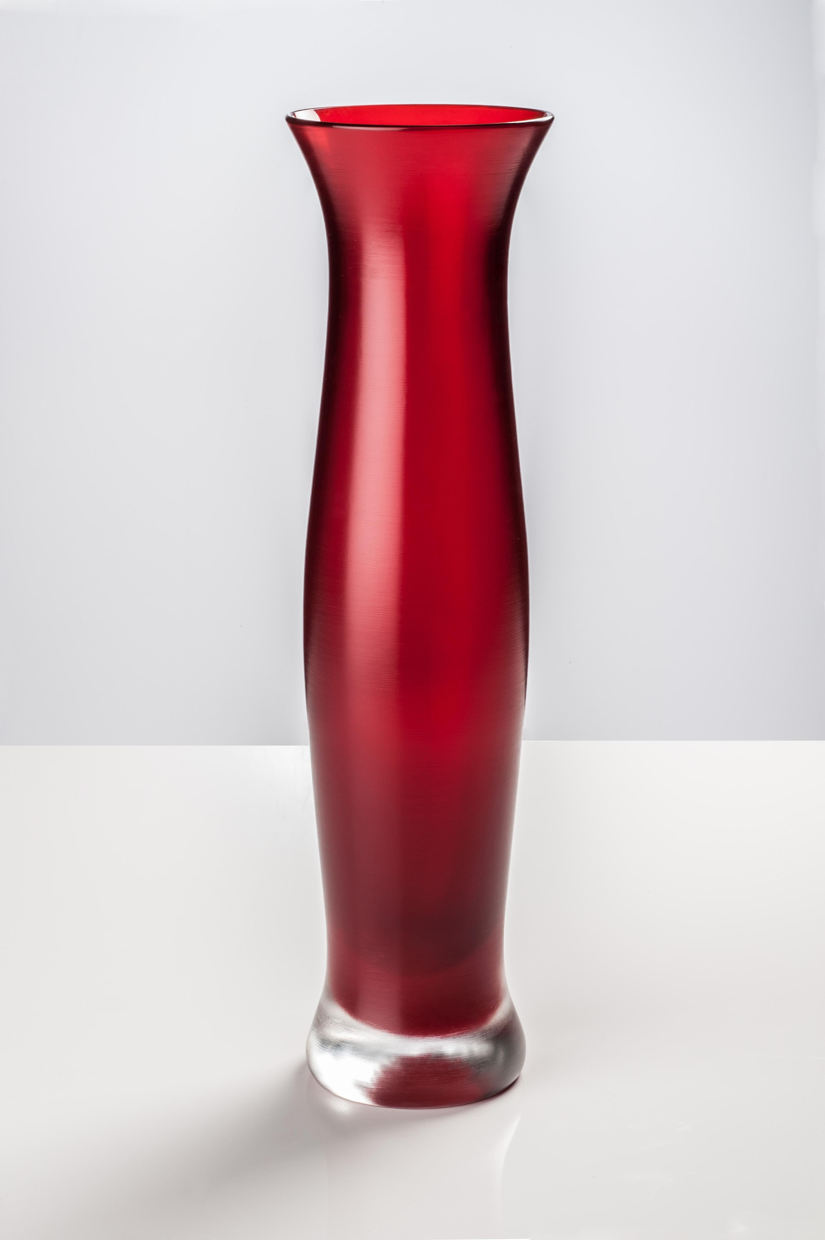 Modern Venini Incisi Glass Vase in Garnet Red by Paolo Venini