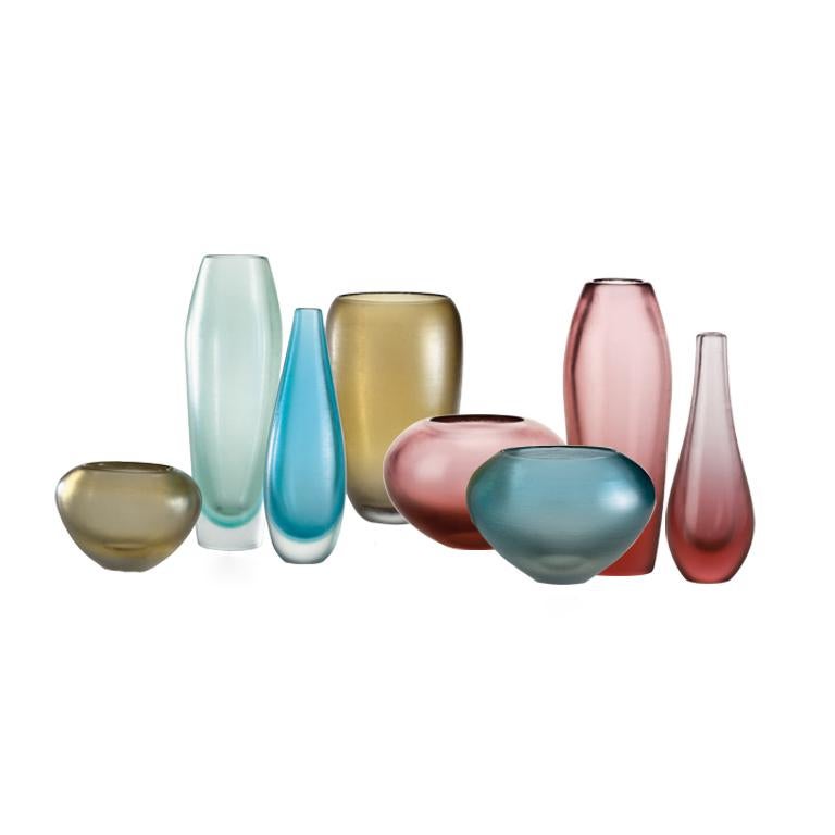 Modern Venini Incisi Short Glass Vase in Marine Blue by Paolo Venini For Sale