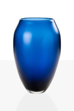 Venini Incisi Wide Glass Vase in Marine Blue by Paolo Venini