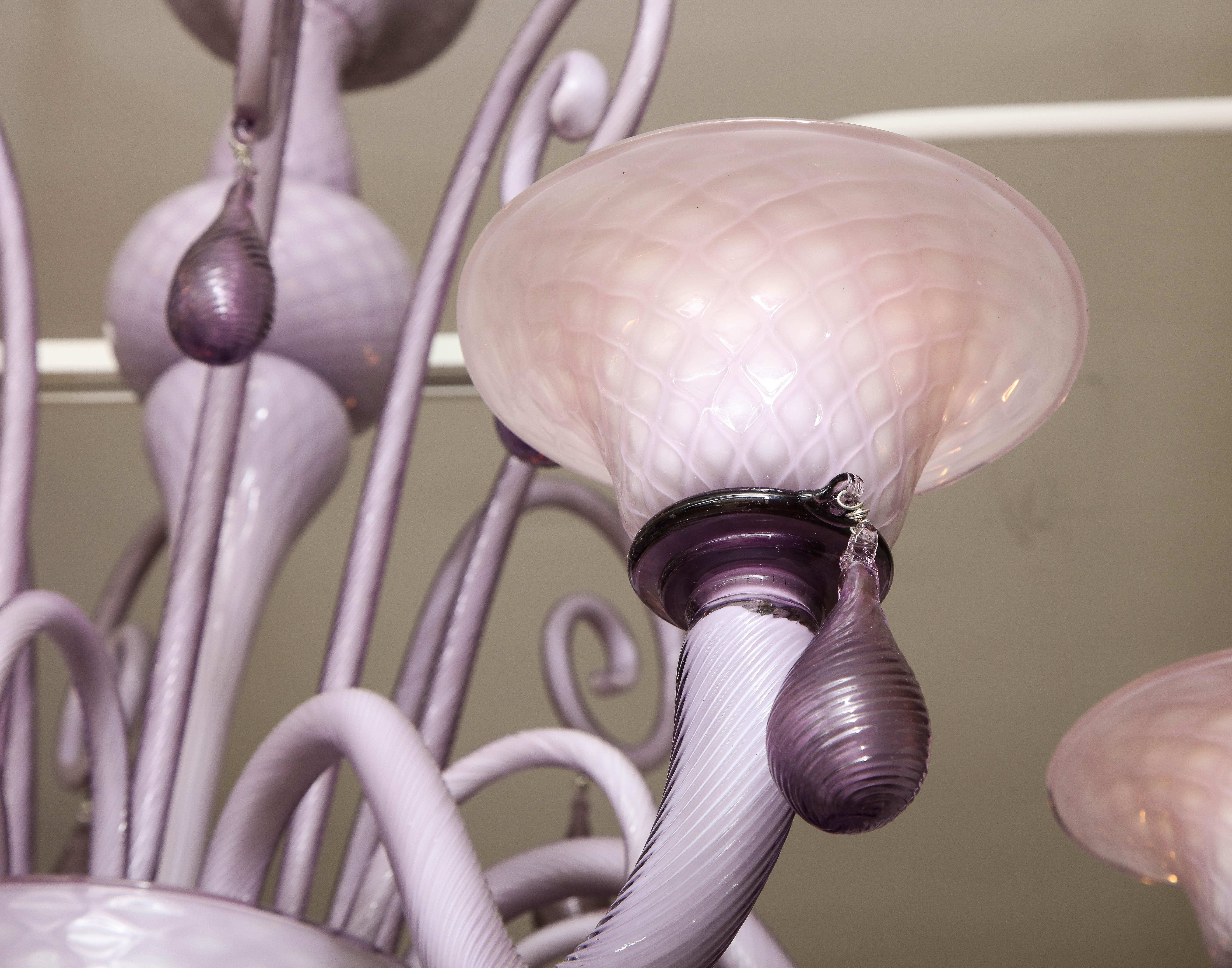 Venini Influenced, Murano 8 Arm Lilac Cased Glass Chandelier, Italy 3