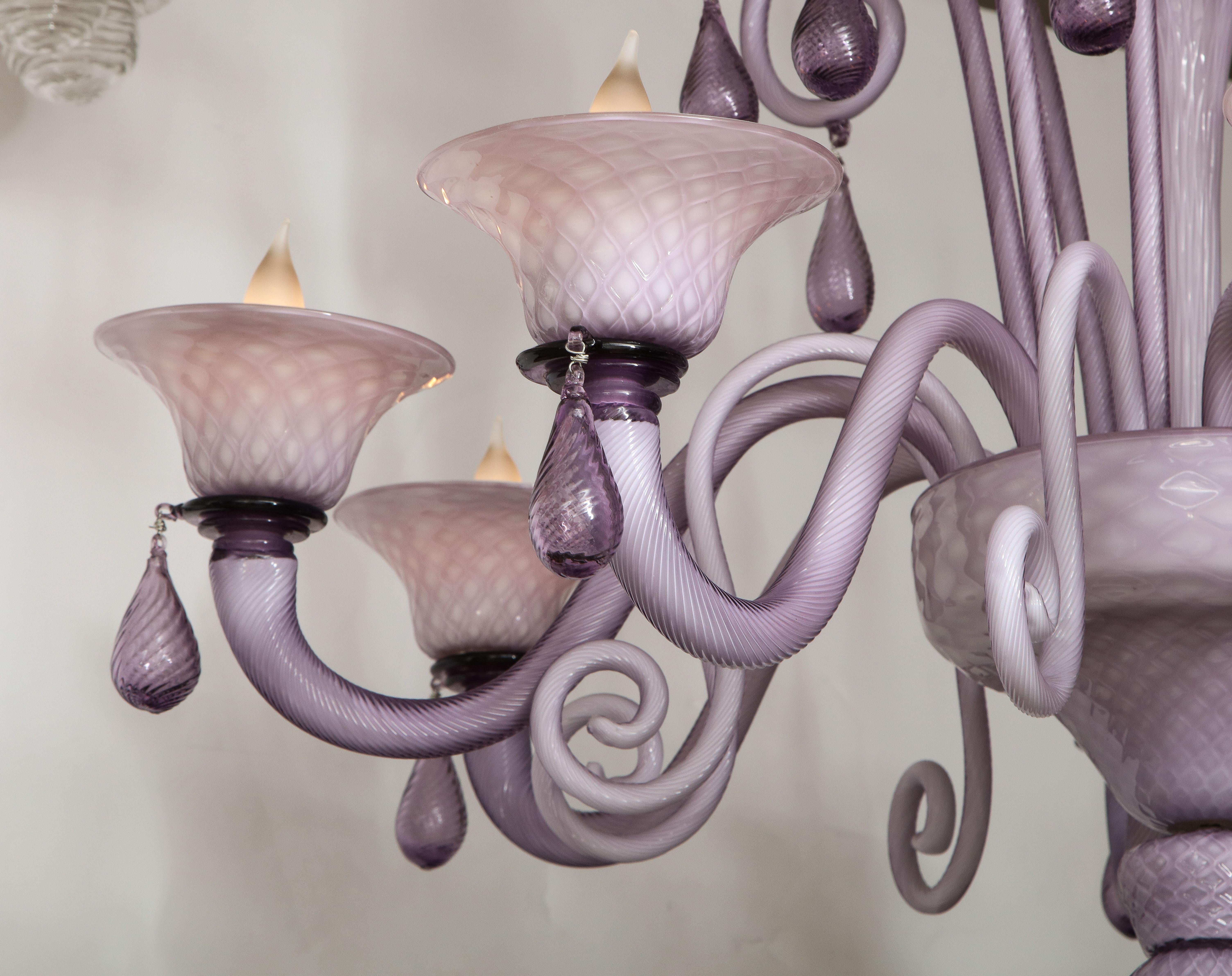 Venini Influenced, Murano 8 Arm Lilac Cased Glass Chandelier, Italy In Good Condition In New York, NY