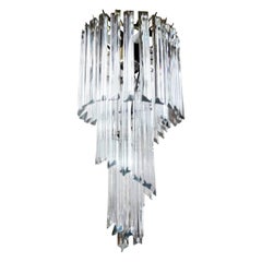 Venini Inspired Clear Murano Glass Prism Spiral Chandelier
