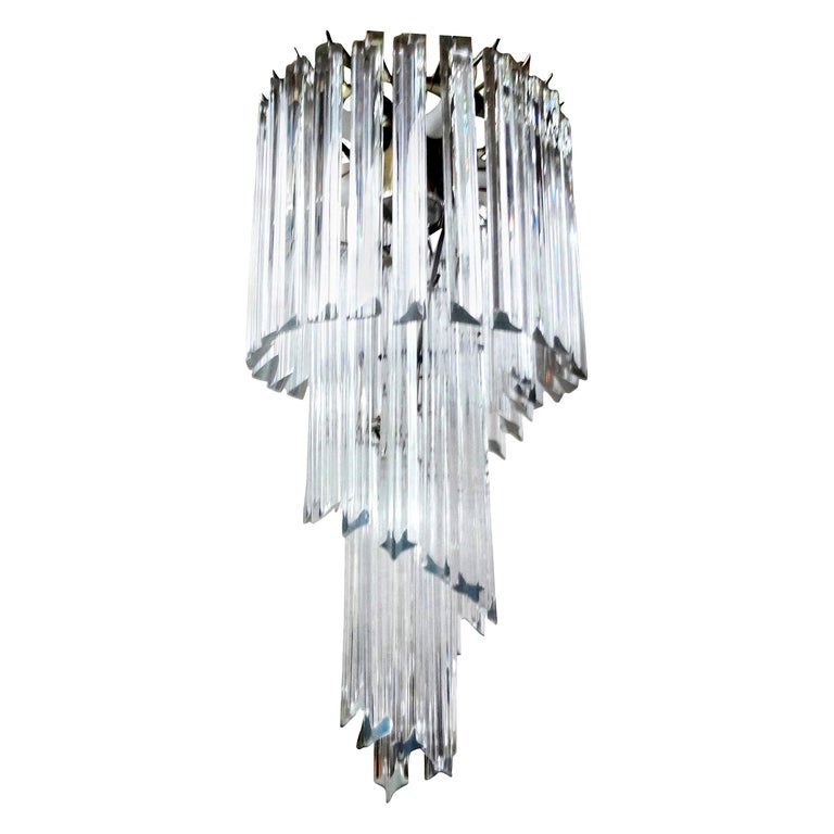 Venini Inspired Clear Murano Glass Prism Spiral Chandelier For Sale