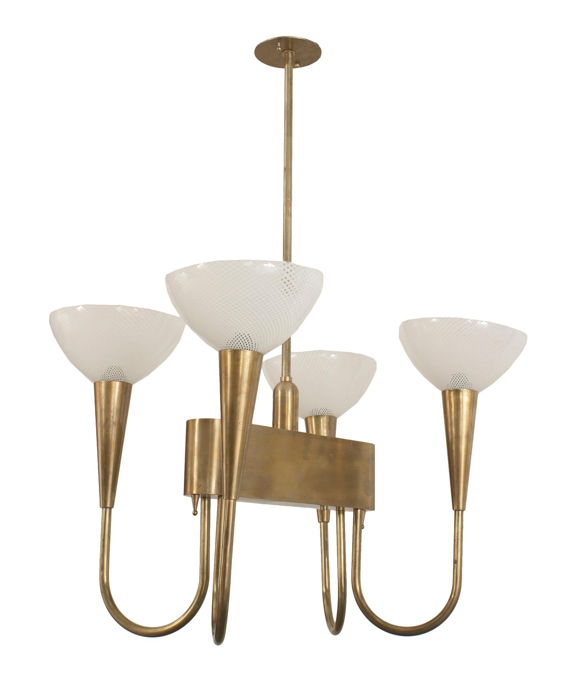 20th Century Venini Italian Mid-Century Brass Chandelier For Sale