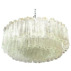 Venini Italian Mid-Century Modern Circular Chandelier with Tronchi Glass Tubes