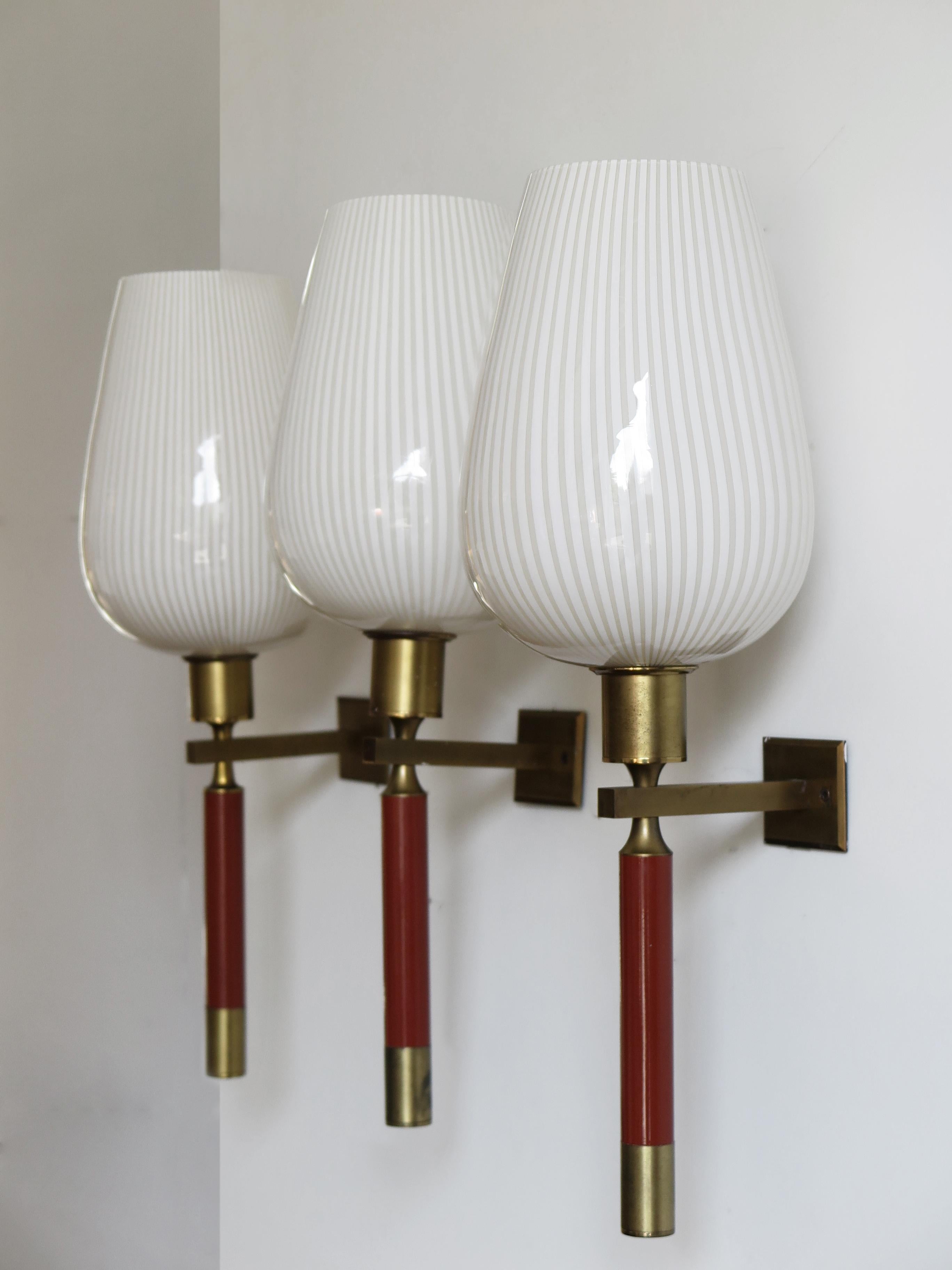 Mid-20th Century Venini Italian Midcentury Murano Glass Brass Wall Lamps Sconces 1950s