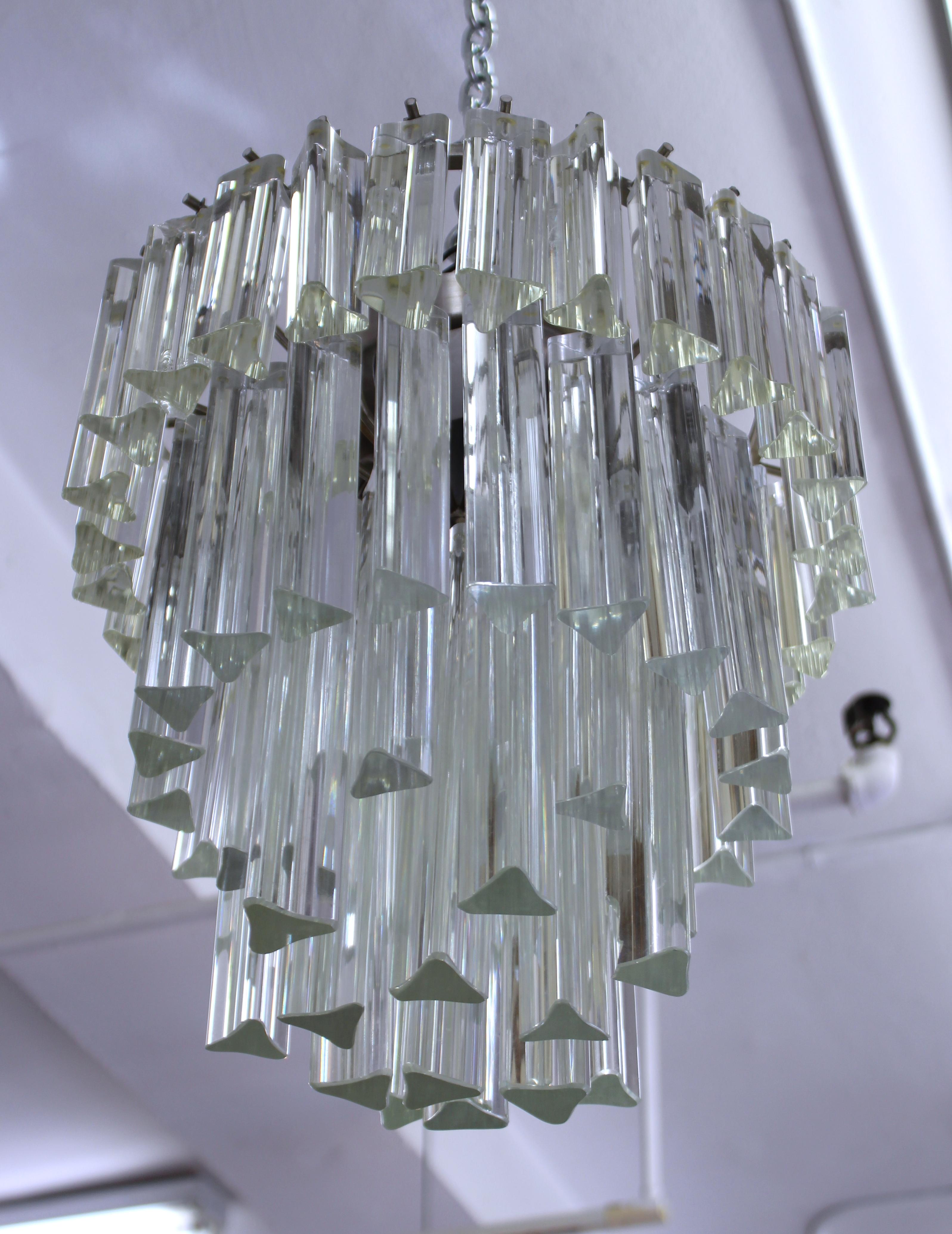 Venini Italian Modern Glass Chandelier with Triedri Prisms 1