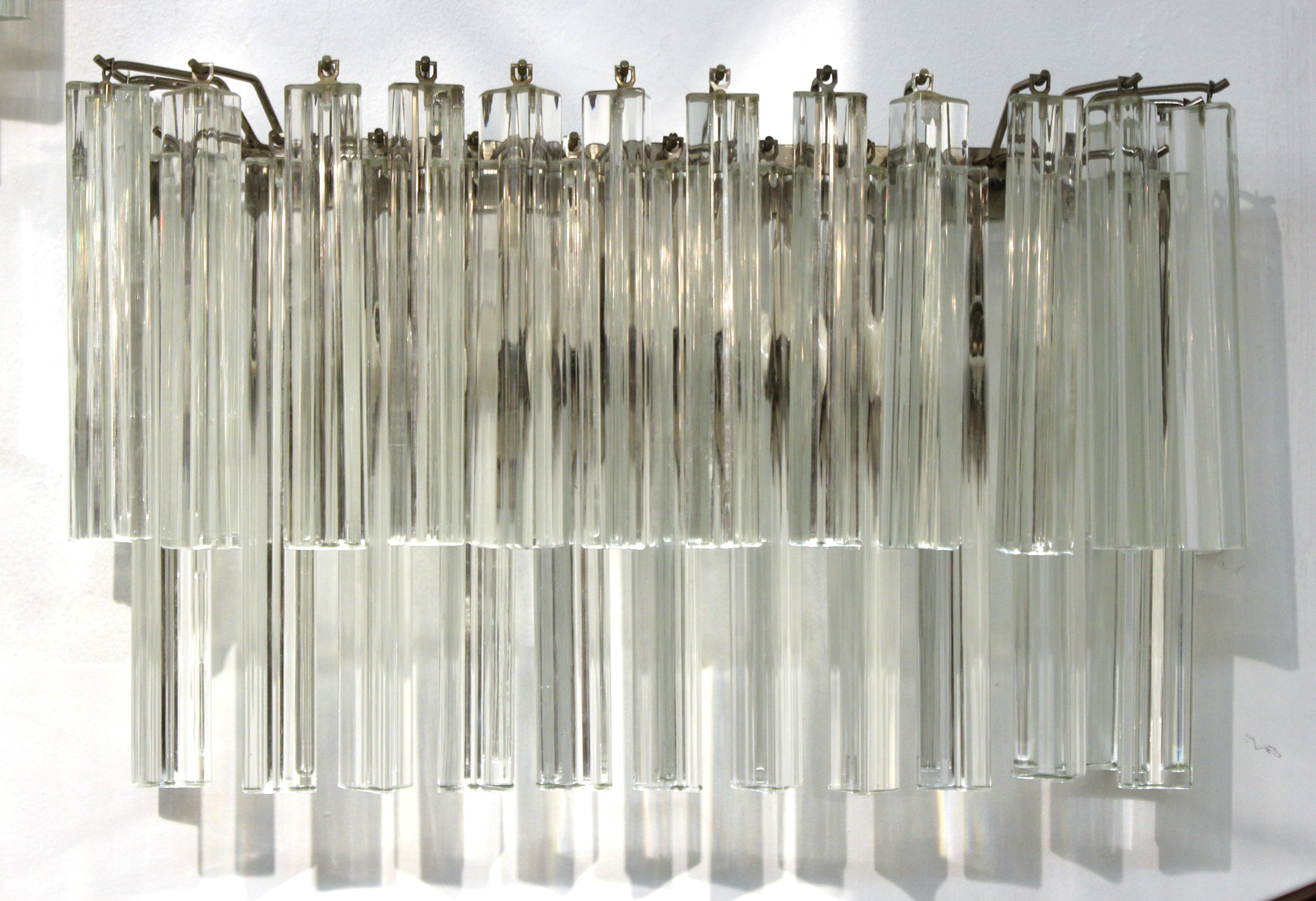 20th Century Venini Italian Modern Glass Sconces with Triedri Prisms