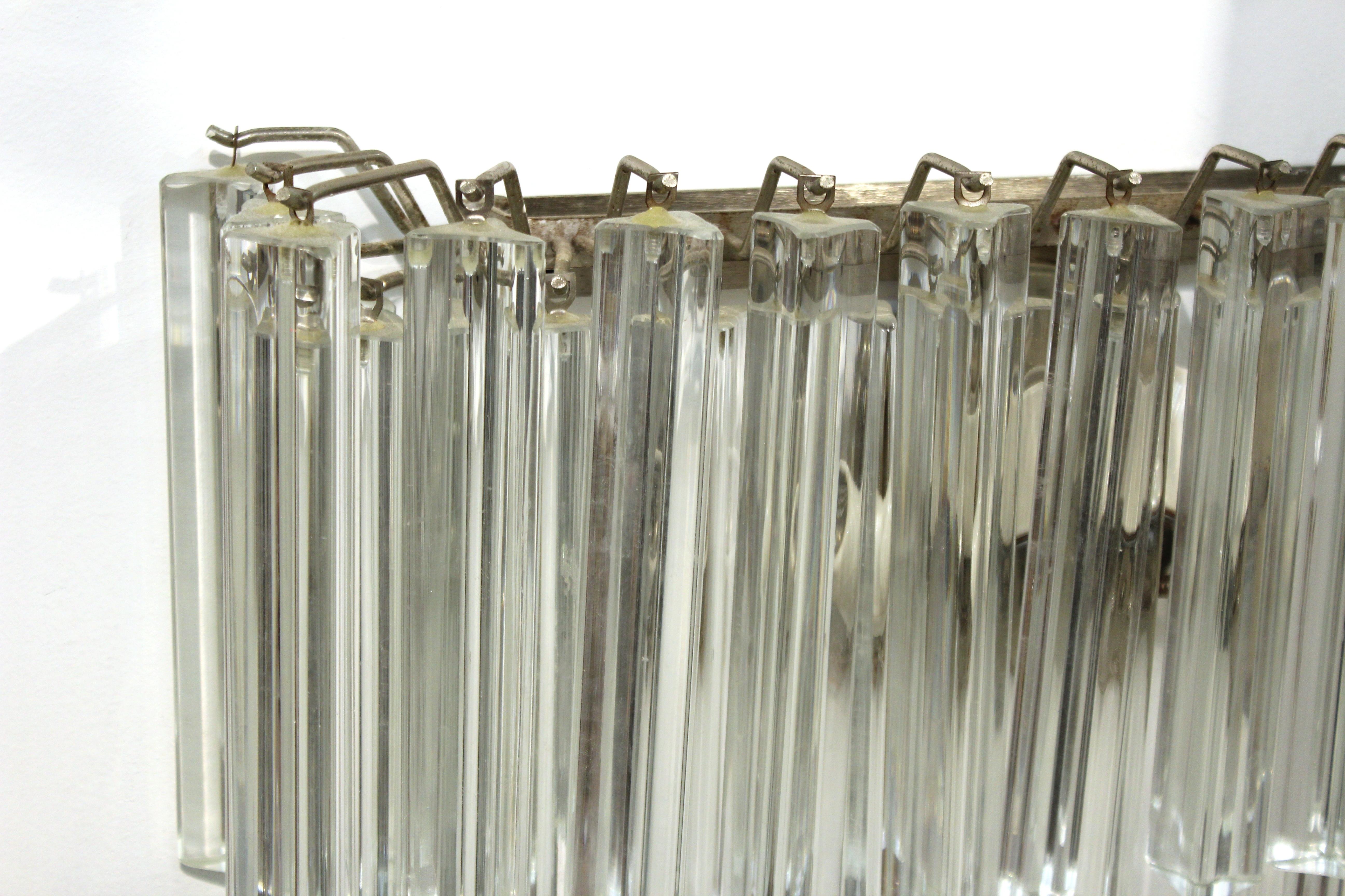Metal Venini Italian Modern Glass Sconces with Triedri Prisms