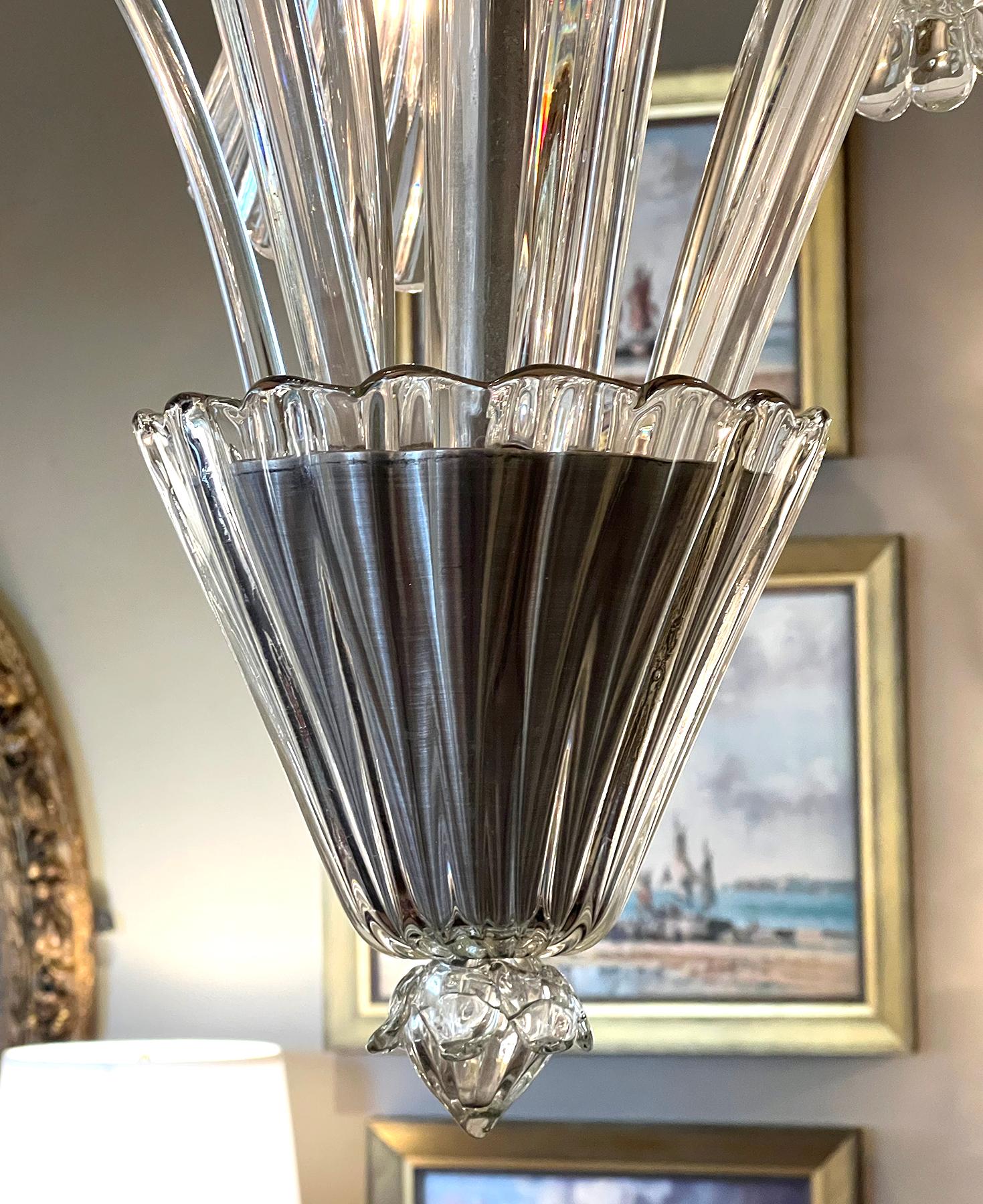 Venini Lampadario a tre luci in vetro trasparente italiano di Murano anni '50 in vendita 3