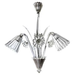 Venini Lampadario a tre luci in vetro trasparente italiano di Murano anni '50