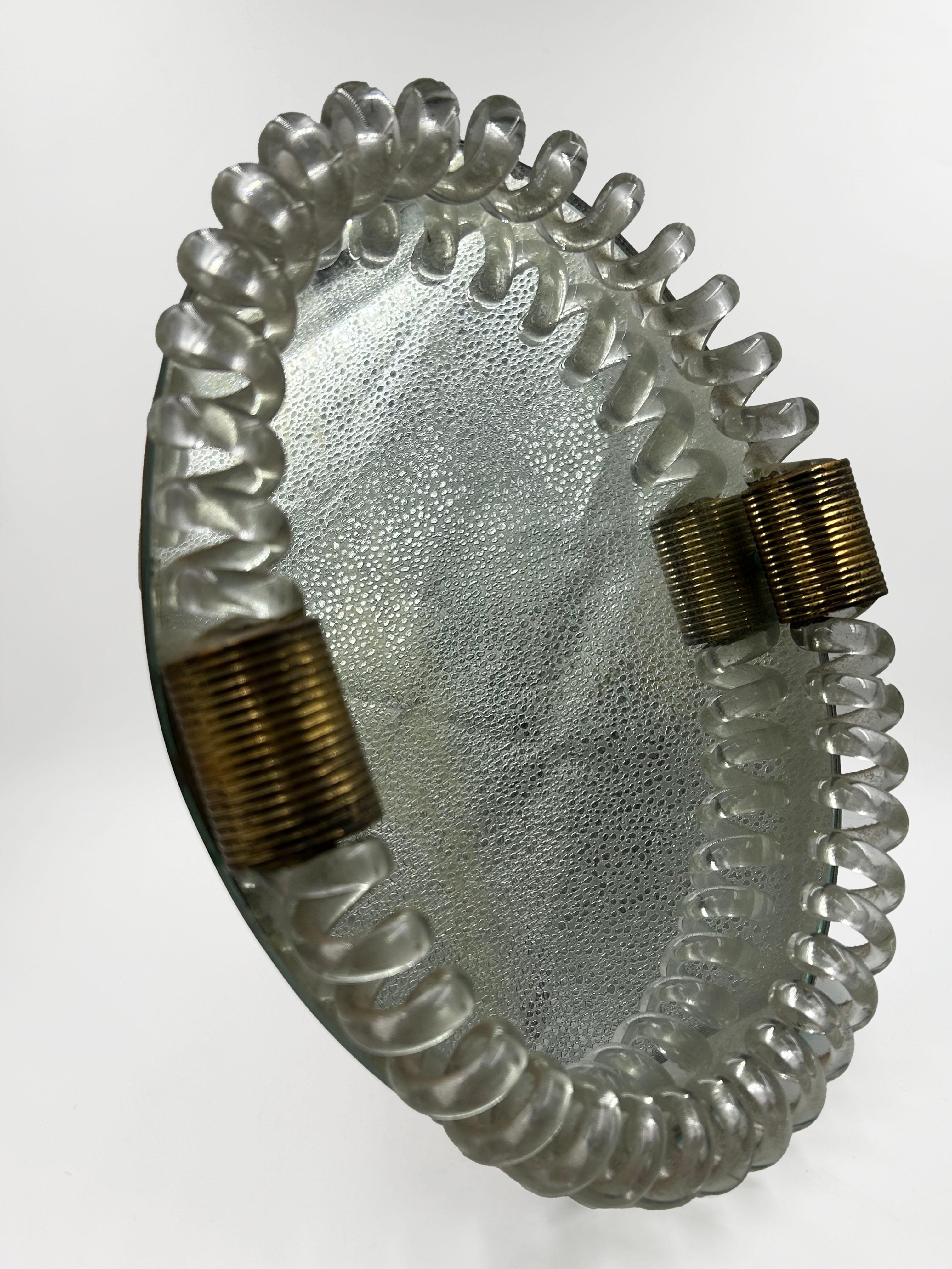 Mid-Century Modern Venini Italian Twisted Glass Vanity Mirror (miroir de courtoisie en verre torsadé) en vente