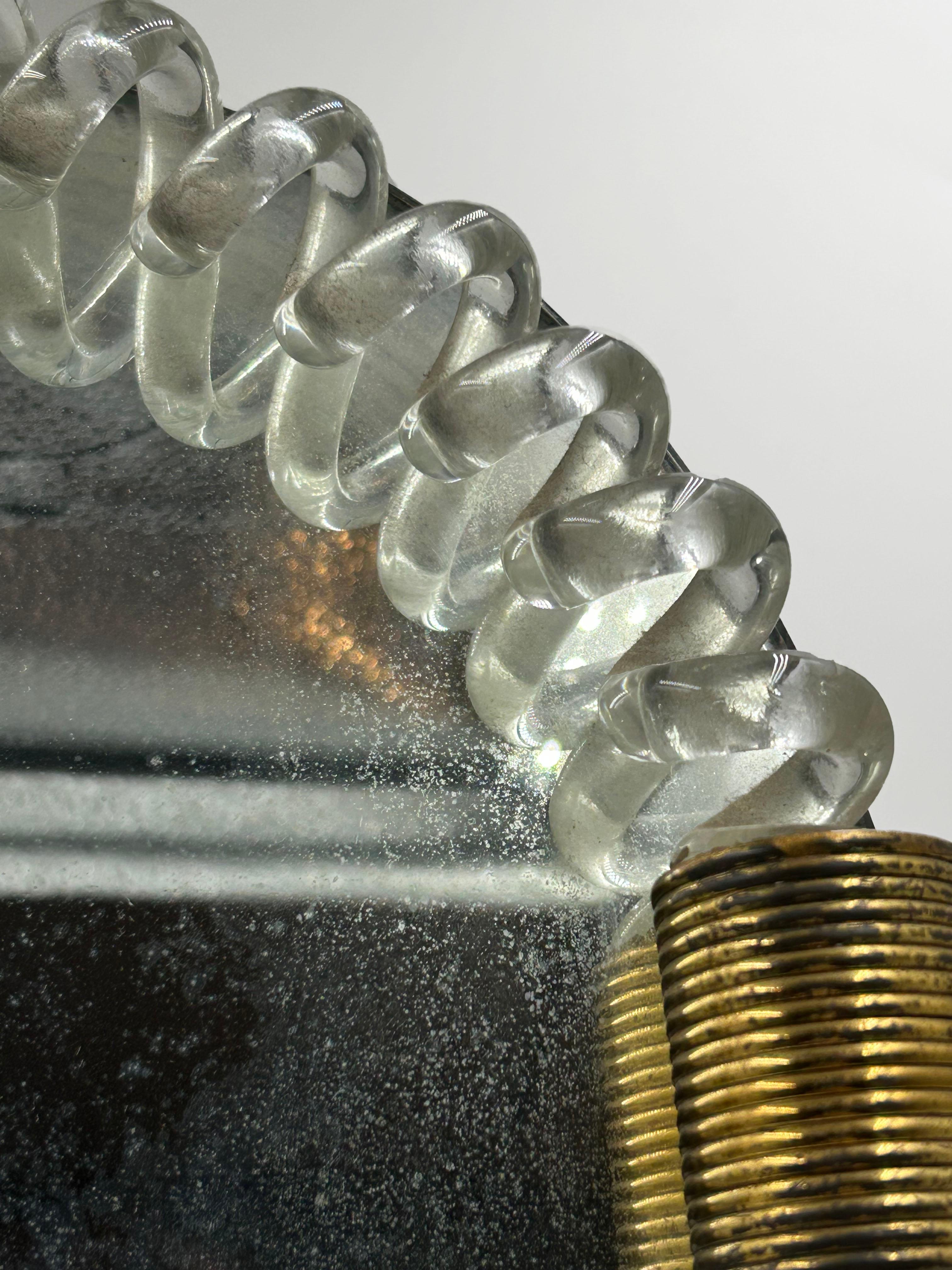 italien Venini Italian Twisted Glass Vanity Mirror (miroir de courtoisie en verre torsadé) en vente