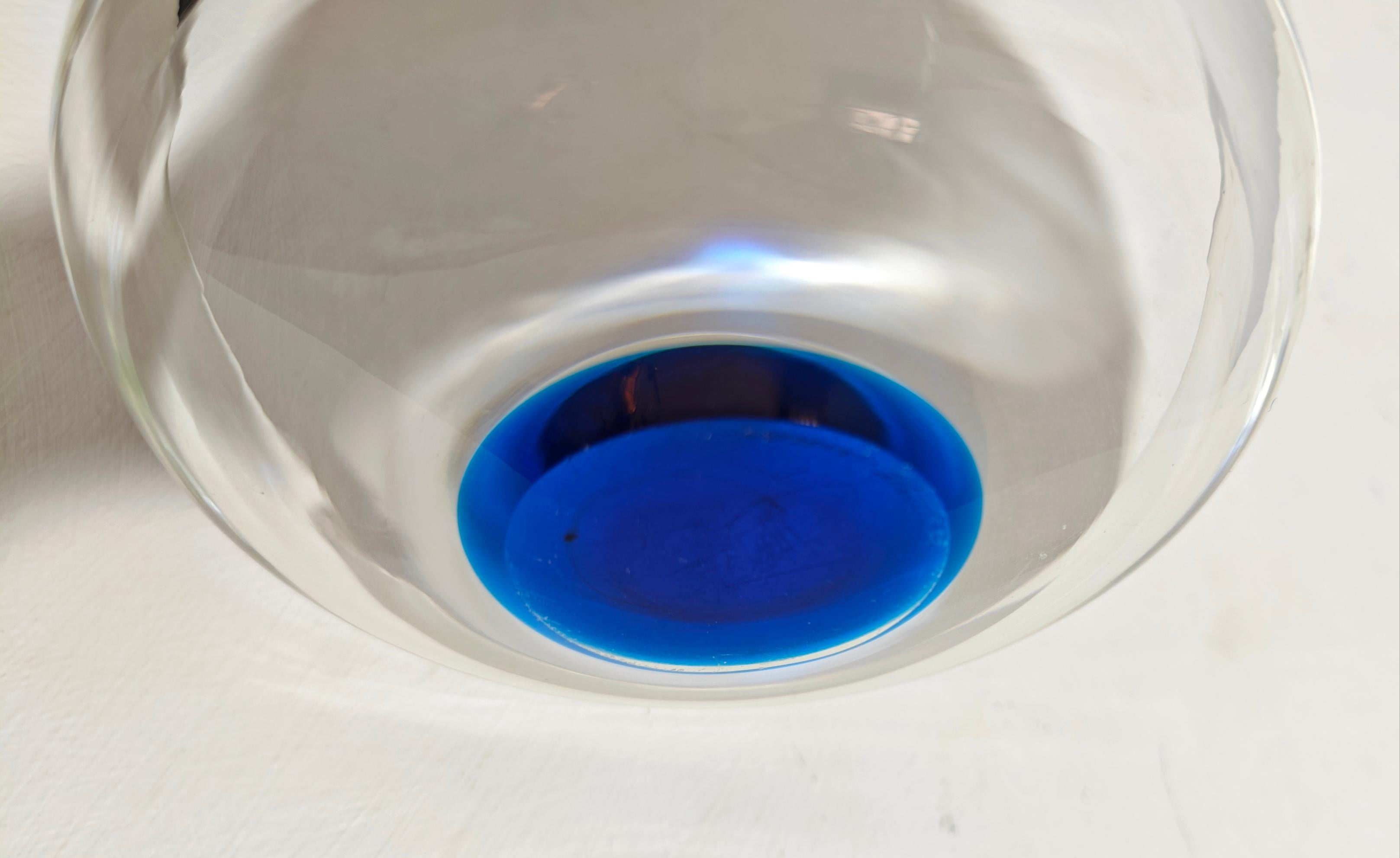Venini Italy 85s farbloses Murano Glas Schale mit blauer Dekoration Mitte des Jahrhunderts im Angebot 5