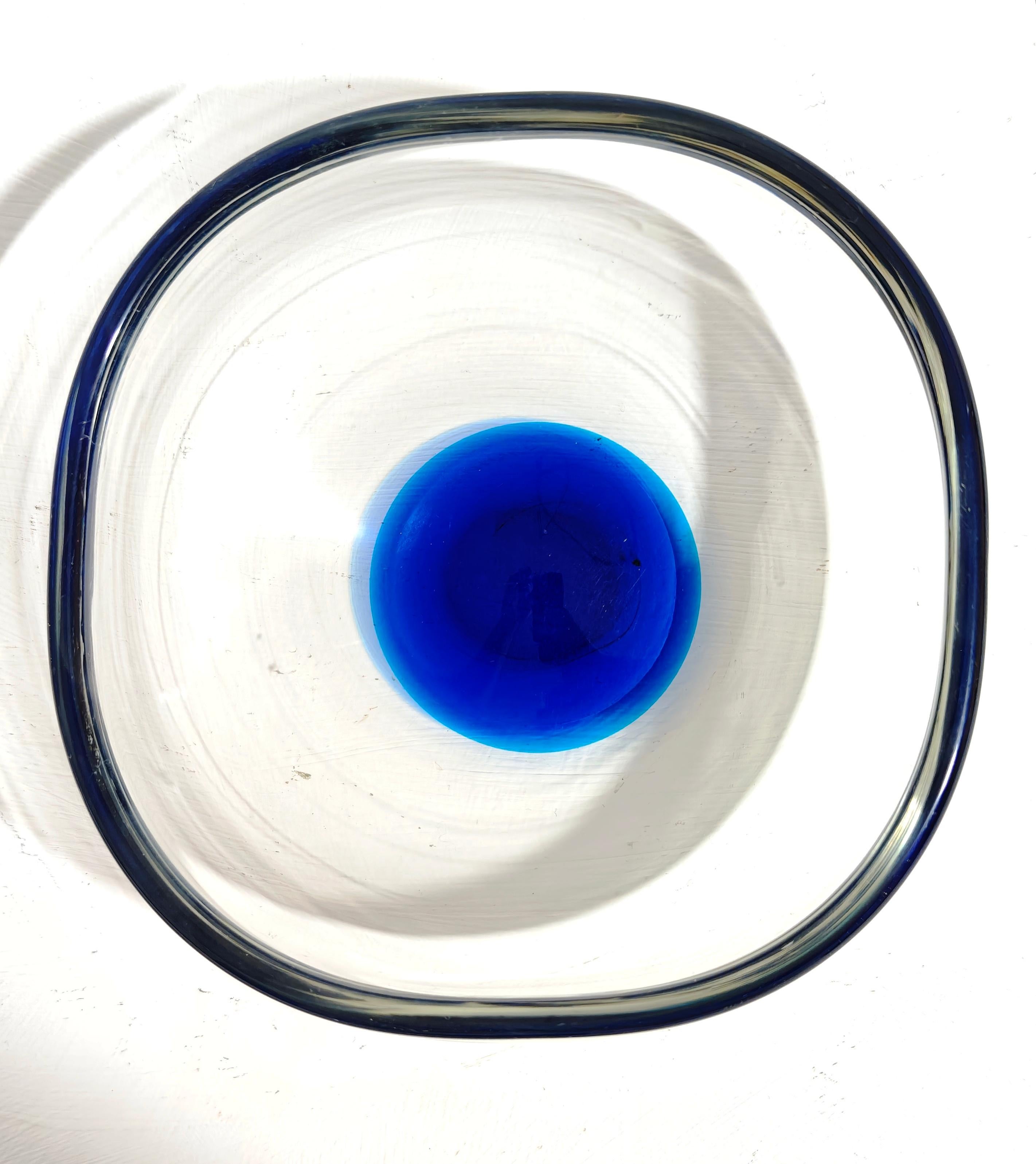 Venini Italy 85s farbloses Murano Glas Schale mit blauer Dekoration Mitte des Jahrhunderts im Zustand „Gut“ im Angebot in Palermo, IT