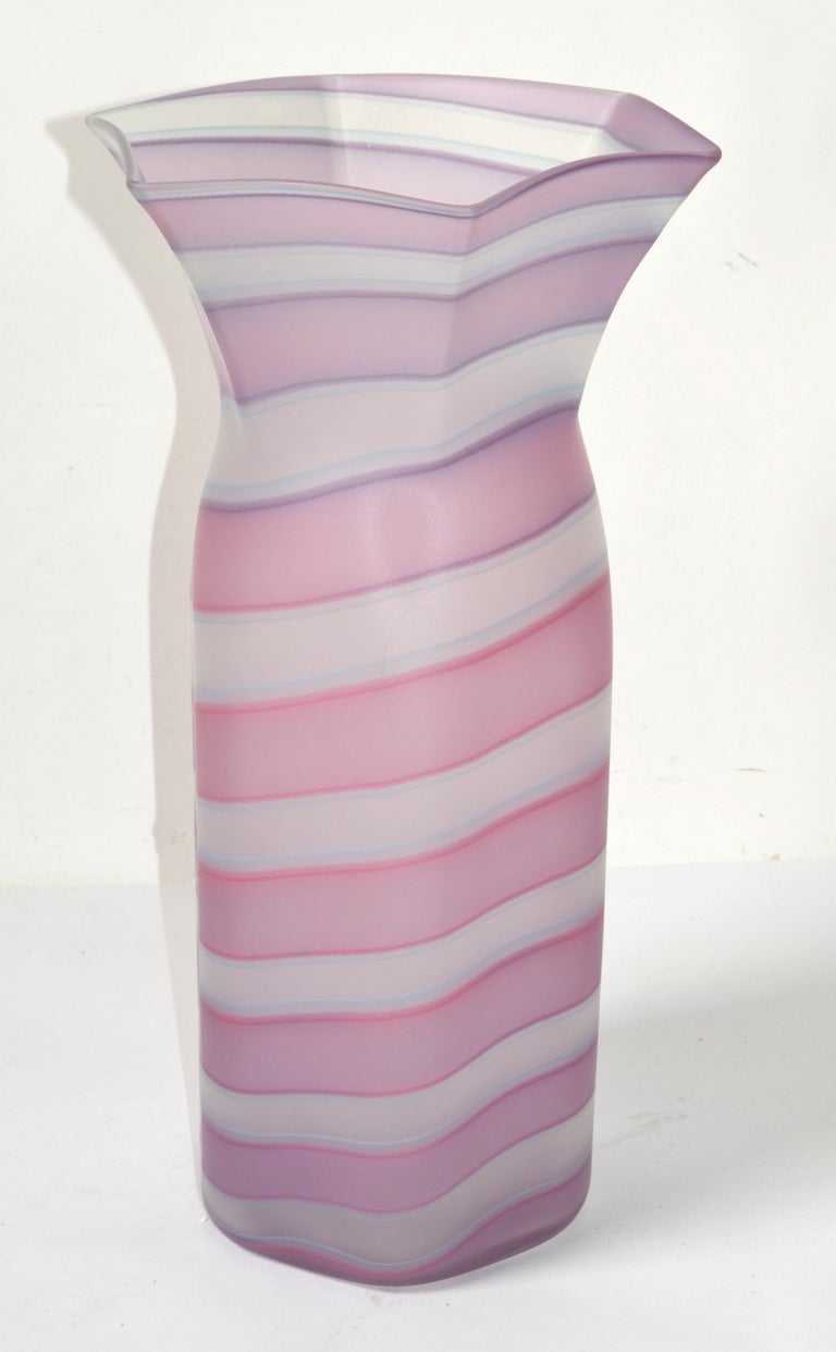 Venini Italy Blown Murano Art Glass Floor Vase Pink Swirls MidCentury