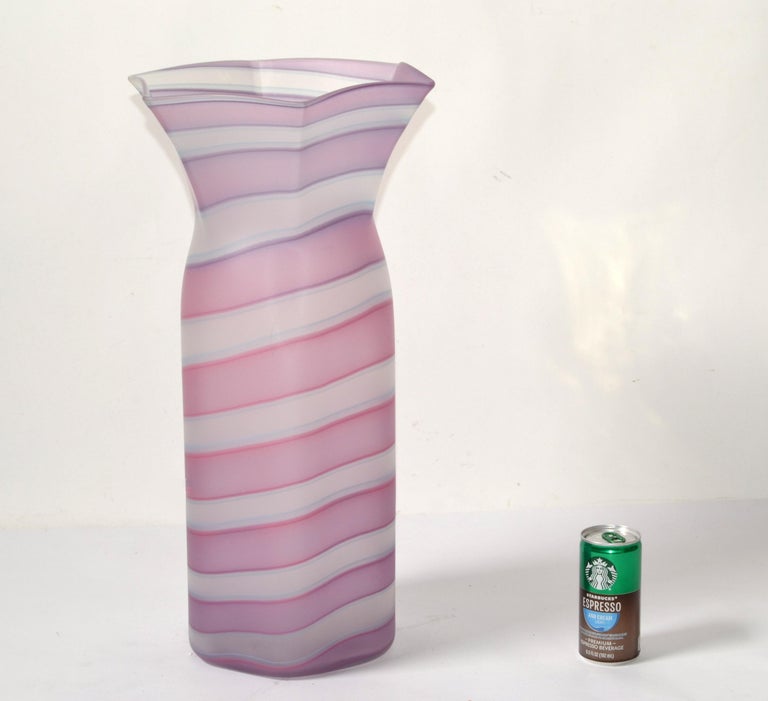 Venini Italy Blown Murano Art Glass Floor Vase Pink Swirls MidCentury