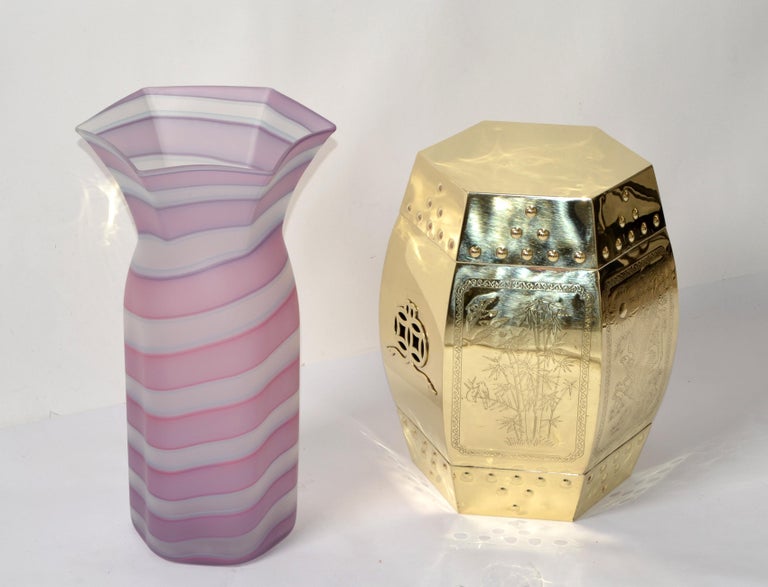 Venini Italy Blown Murano Art Glass Floor Vase Pink Swirls MidCentury