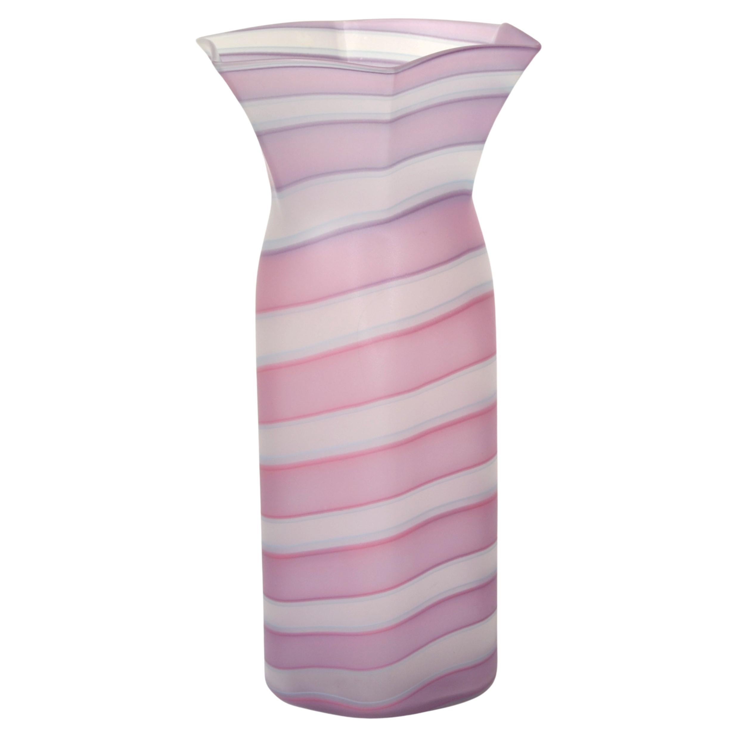 Venini Italy Blown Murano Art Glass Floor Vase Pink Swirls Mid-Century Modern