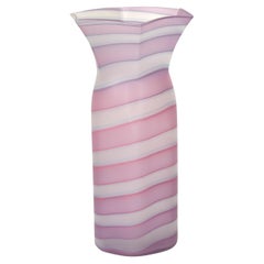 Venini Italy Blown Murano Art Glass Floor Vase Pink Swirls Mid-Century Modern