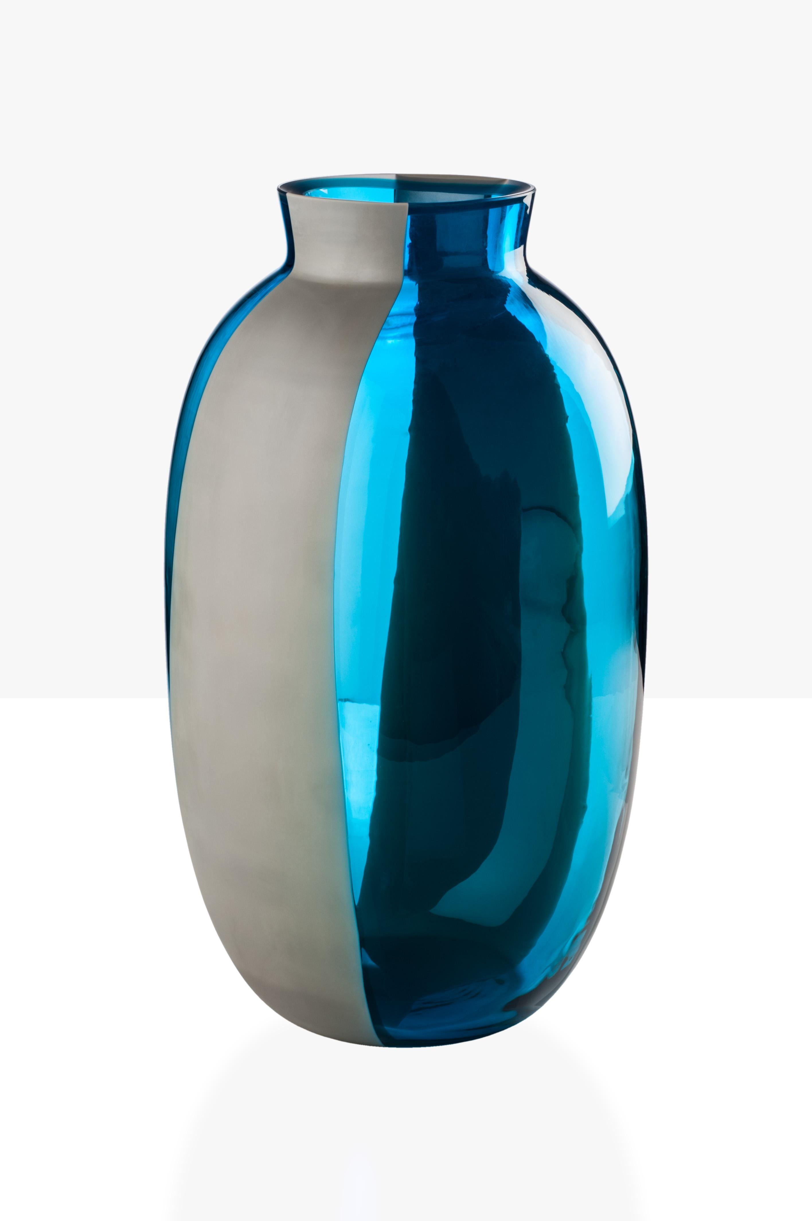 Italian Venini Koori Tall Vase in Aquamarine and Concrete by Emmanuel Babled