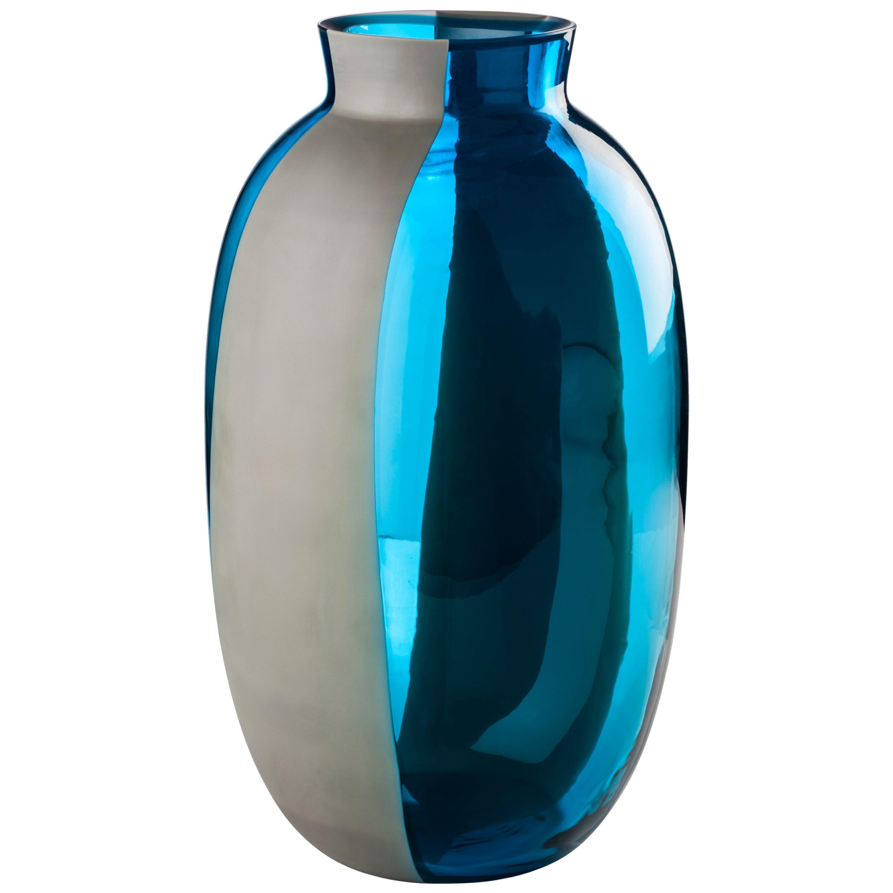 Venini Koori Tall Vase in Aquamarine and Concrete by Emmanuel Babled