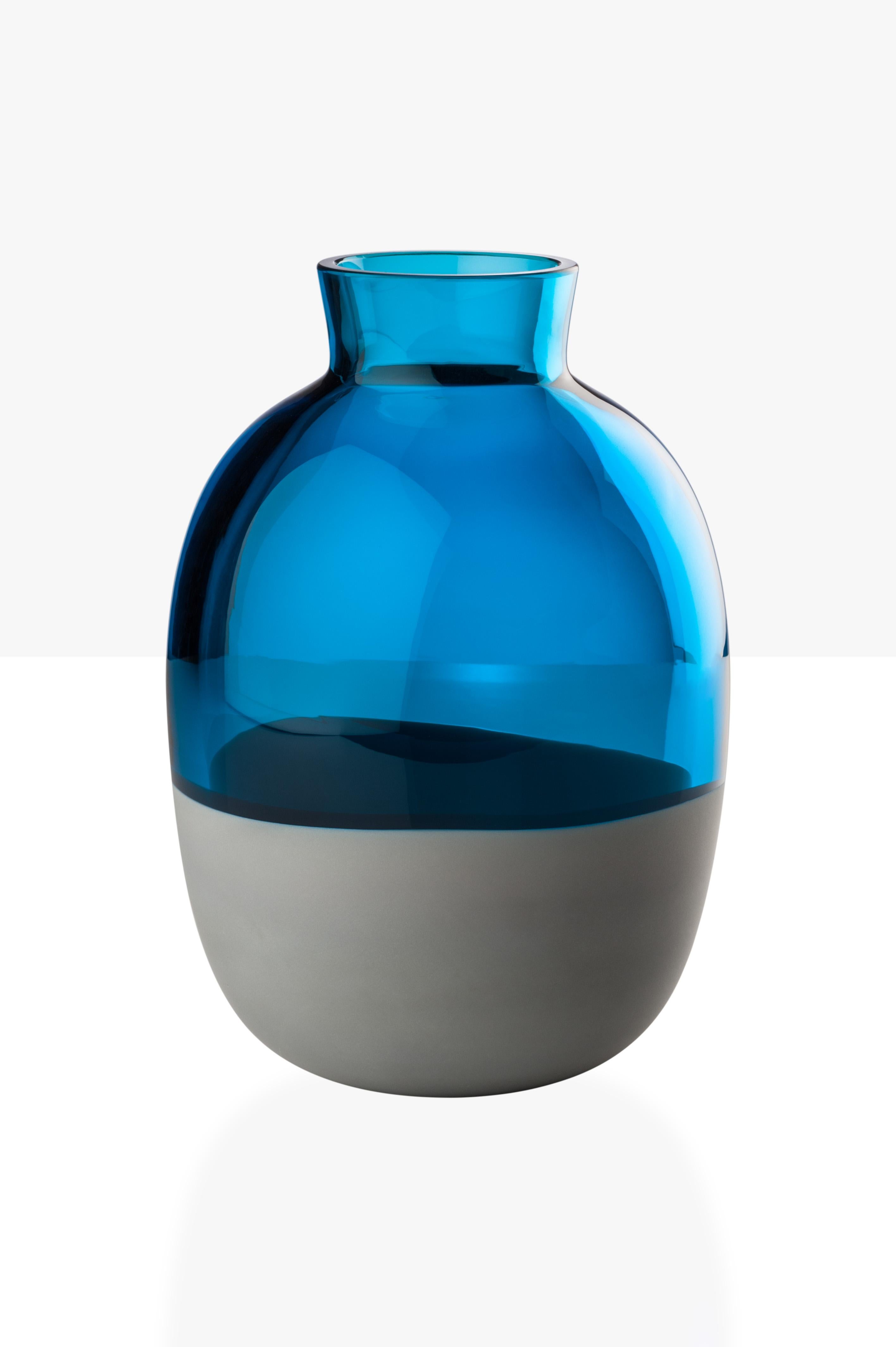 Italian Venini Koori Vase in Aquamarine and Concrete by Emmanuel Babled