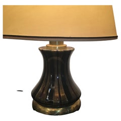 VENINI Lampe de table en laiton Verre de Murano Abat-jour en tissu 1950 Italie