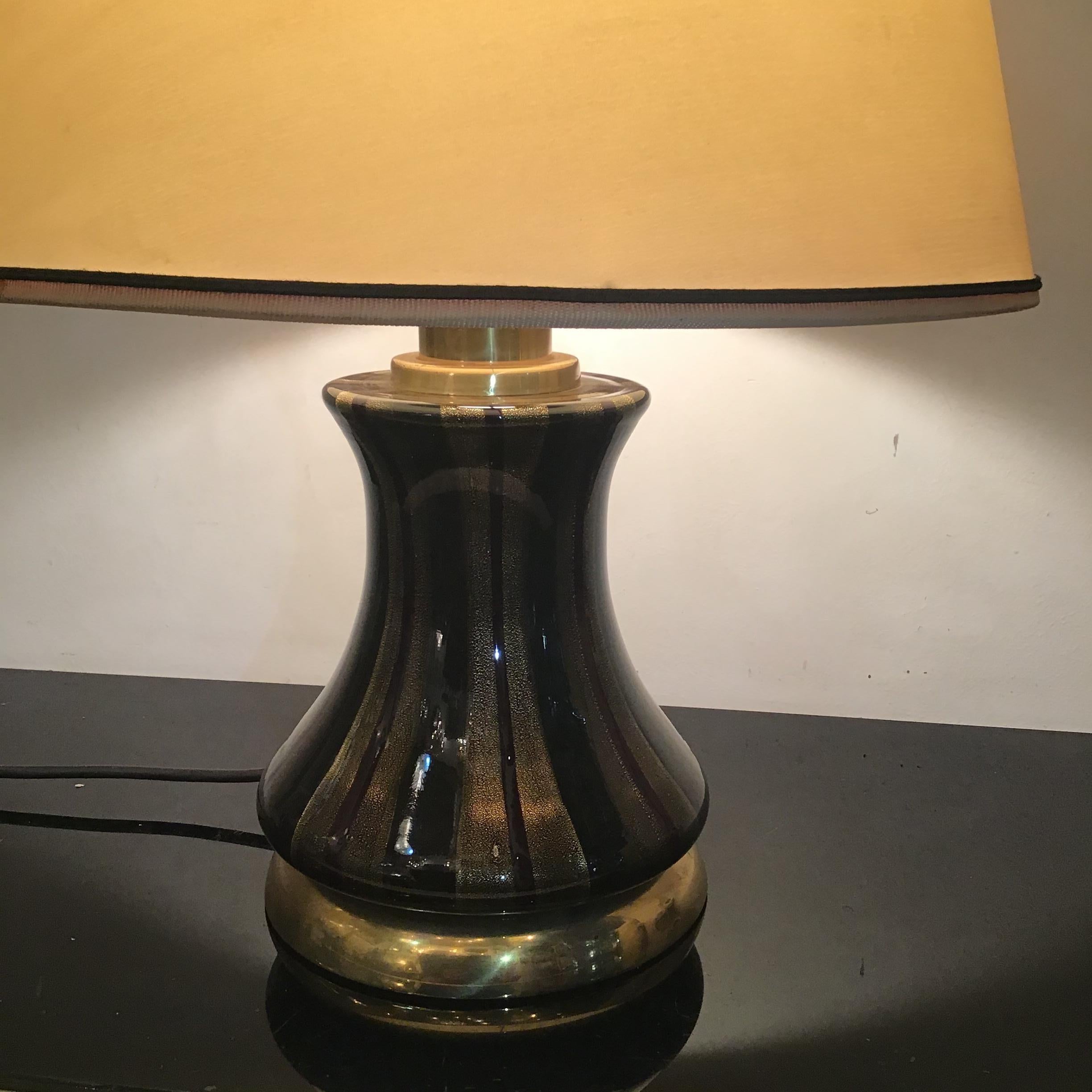 VENINI Table Lamp Brass Murano Glass Lampshade Fabric 1950s Italy  For Sale 1