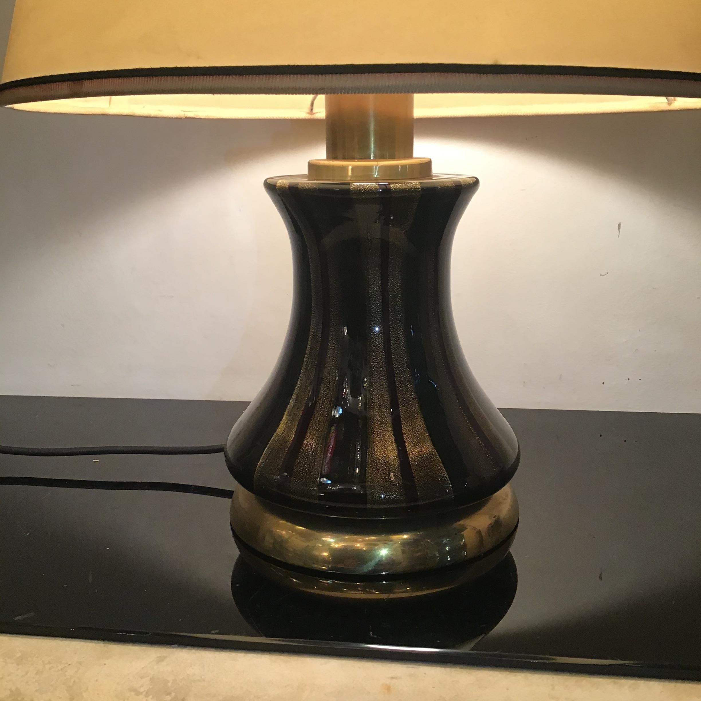 VENINI Table Lamp Brass Murano Glass Lampshade Fabric 1950s Italy  For Sale 2