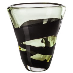 Venini Large Black Belt Oval Glass Vase in Crystal and Green by Peter Marino