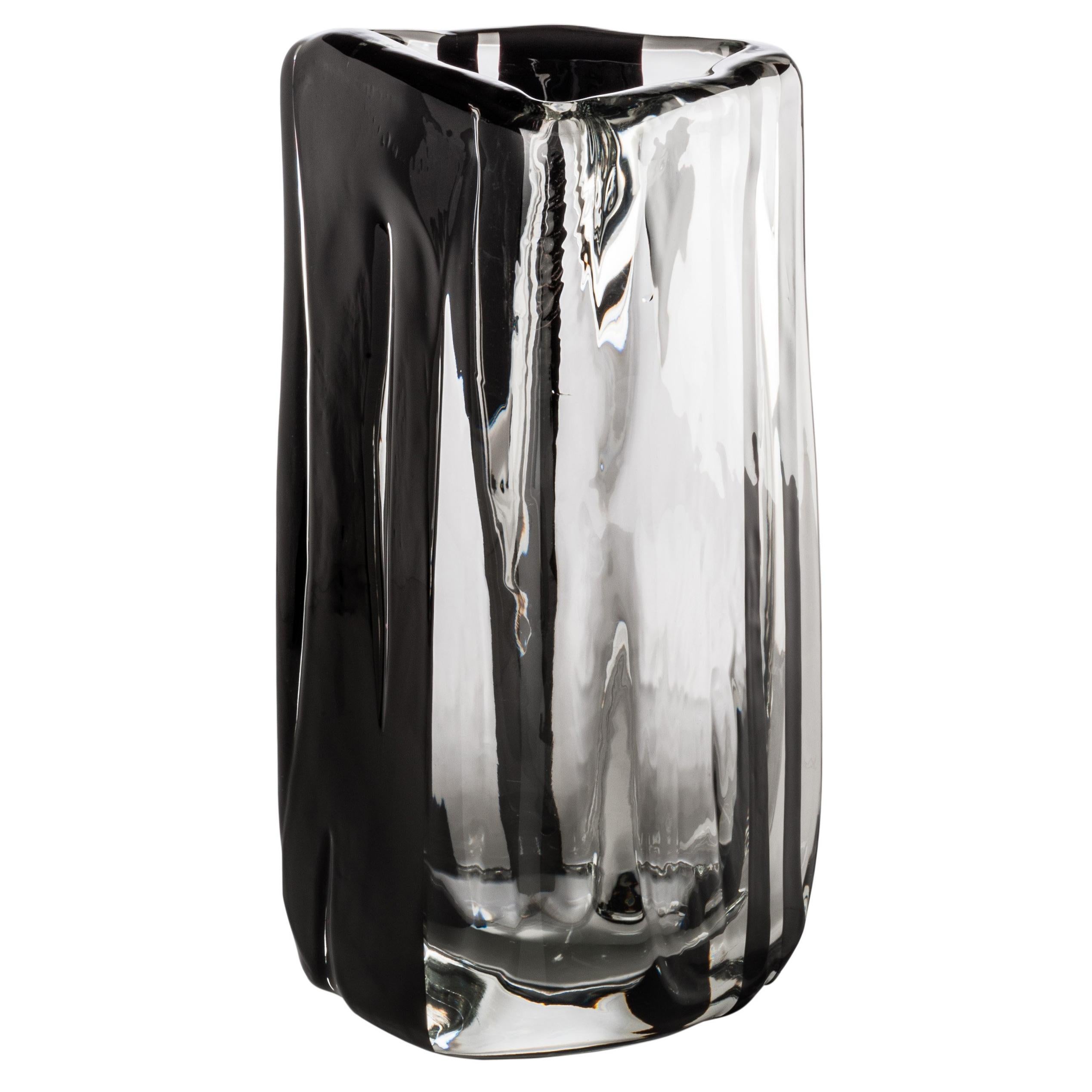 Venini Large Black Belt Triangular Glass in Crystal and Black by Peter Marino