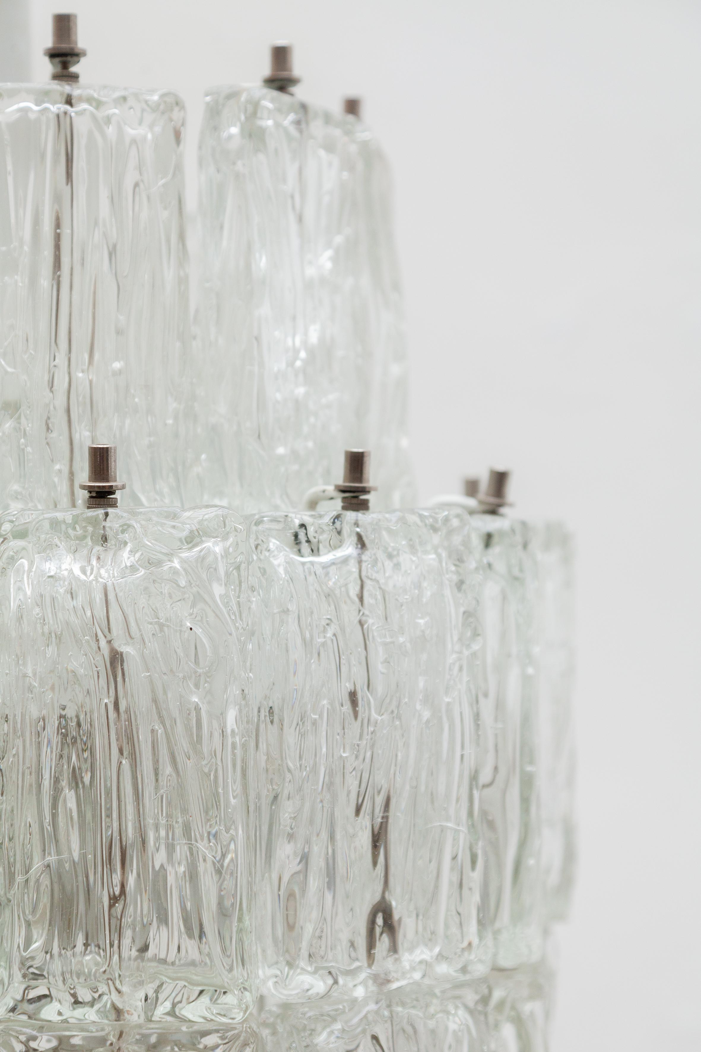 Italian Venini Large Chandelier Iced Textured Clear Glass Five Tiers 1960s Murano, Italy