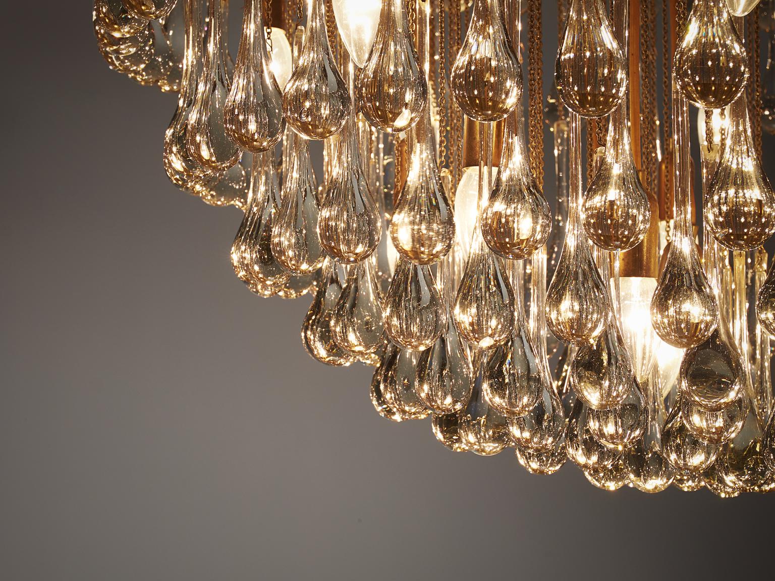 Venini Large Chandelier in Brass with Glass Drops In Good Condition In Waalwijk, NL