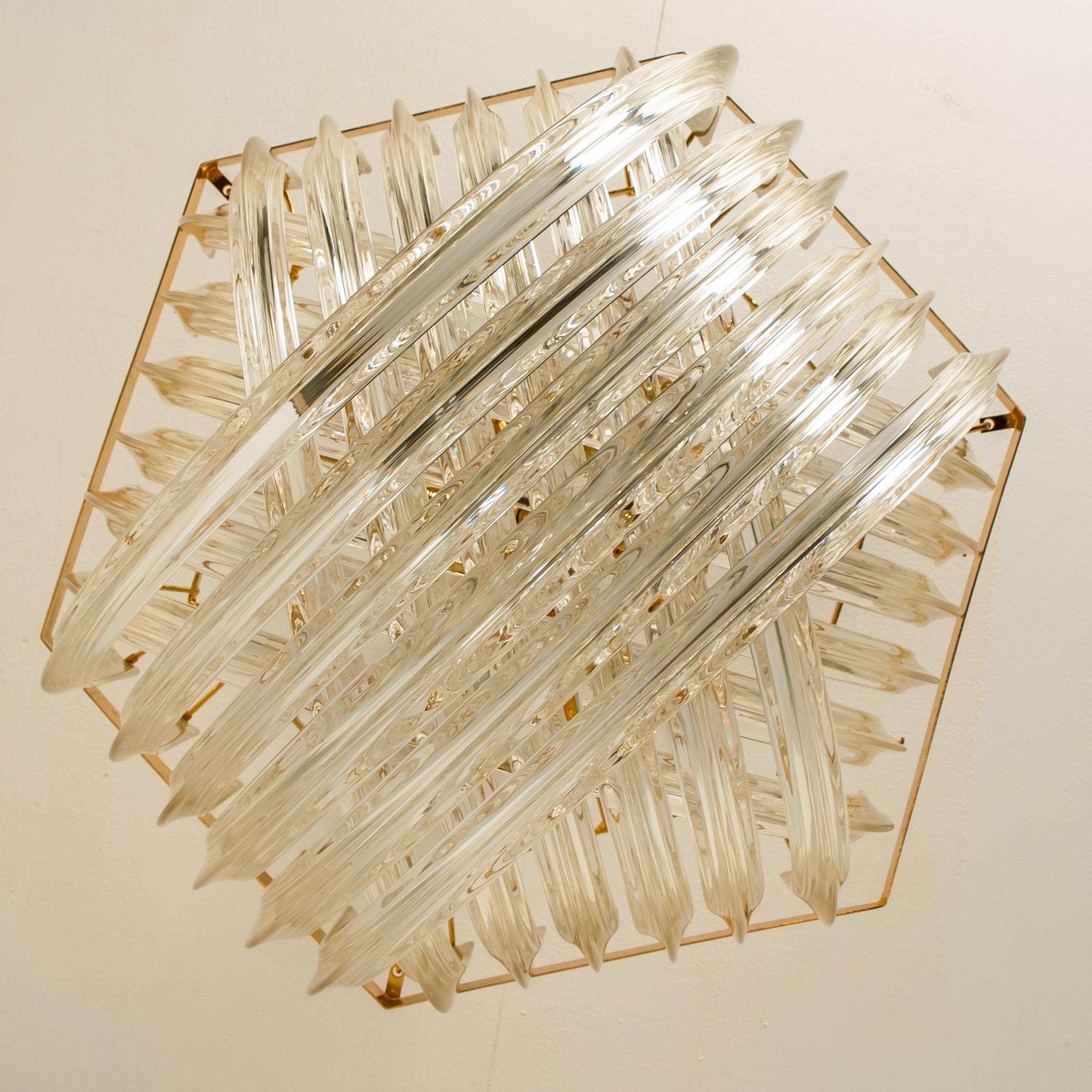 Venini Light Fixture, Curved Crystal Glass and Gilt Brass, Italy 11