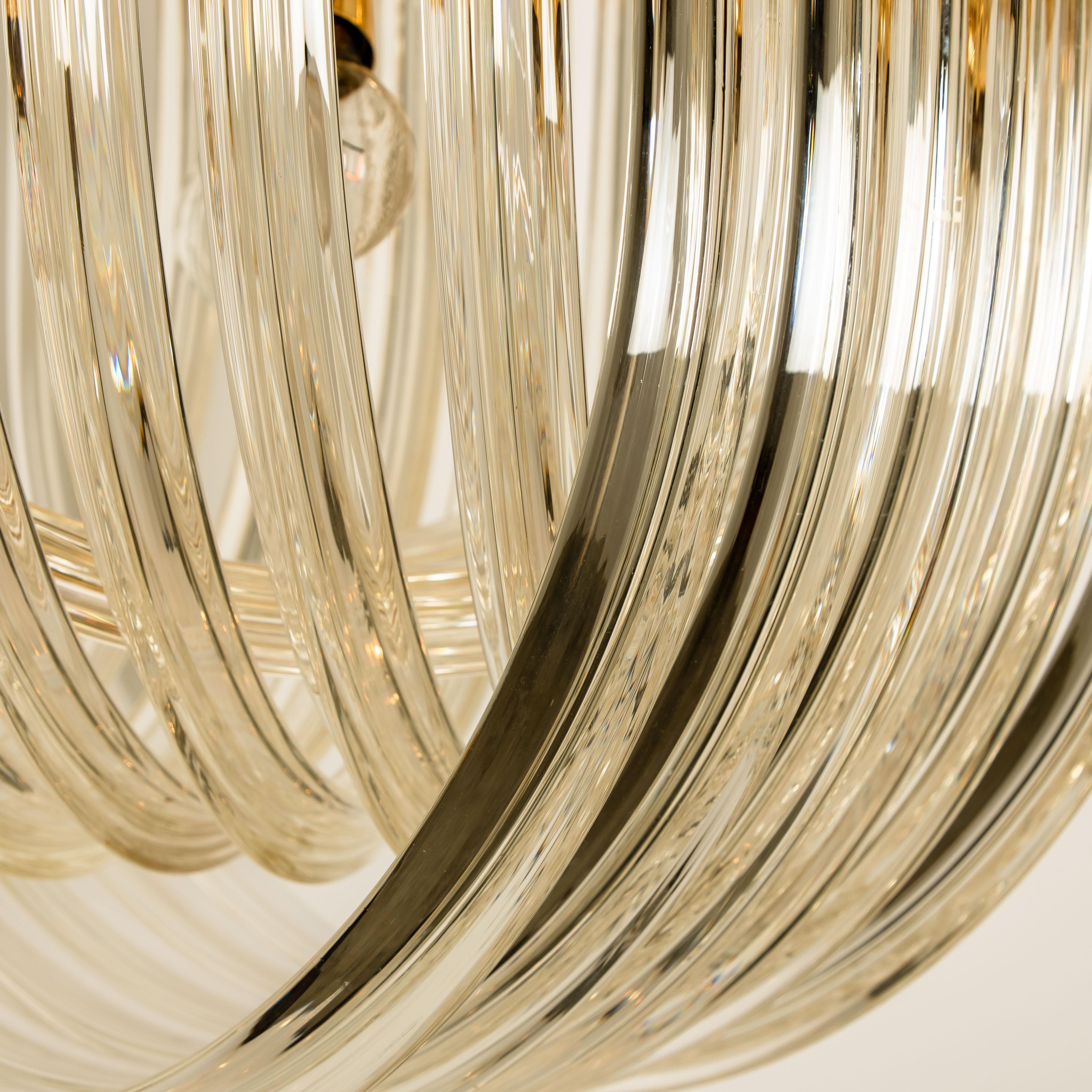 Venini Light Fixture, Curved Crystal Glass and Gilt Brass, Italy 13
