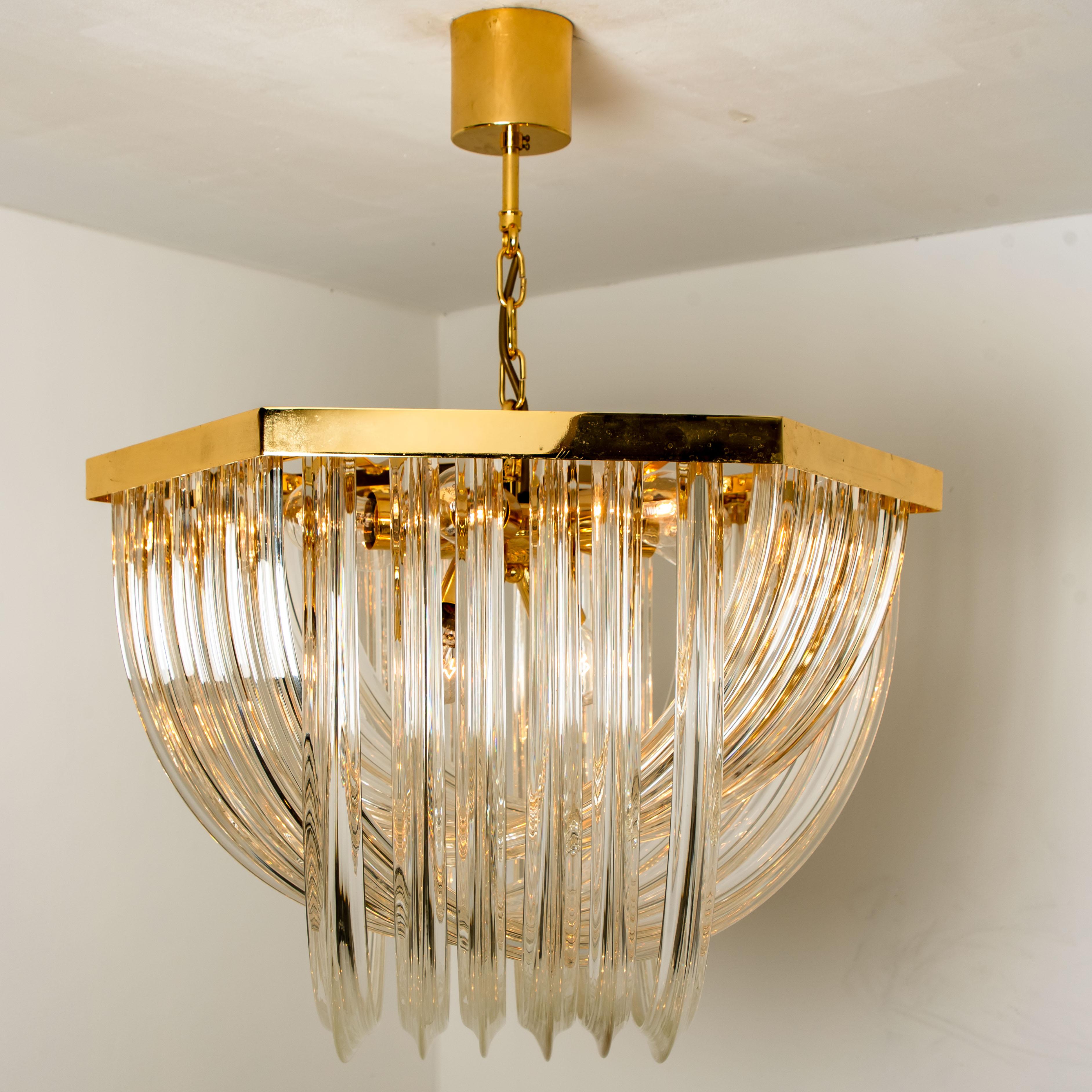 Venini Light Fixture, Curved Crystal Glass and Gilt Brass, Italy In Good Condition In Rijssen, NL
