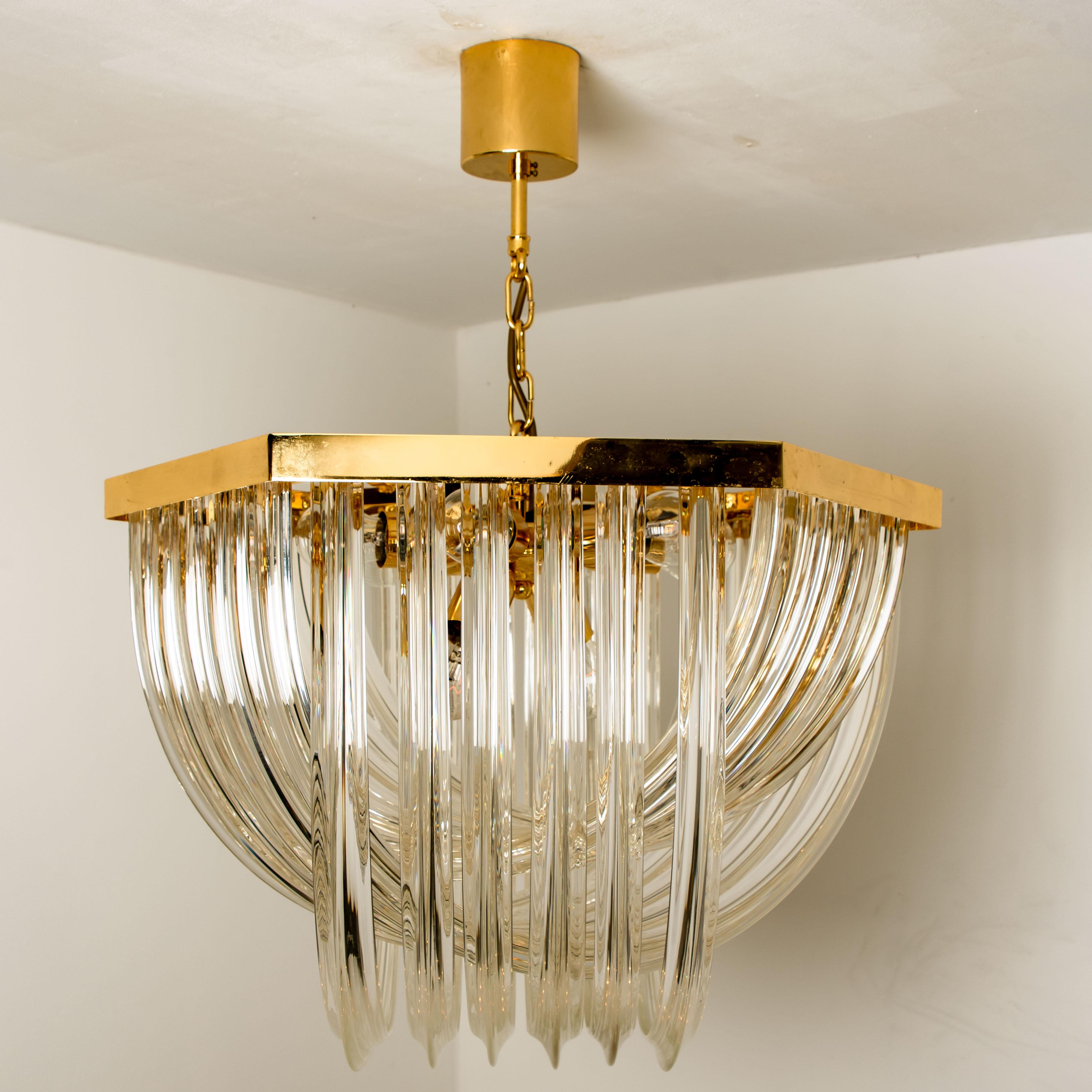 Venini Light Fixture, Curved Crystal Glass and Gilt Brass, Italy 2