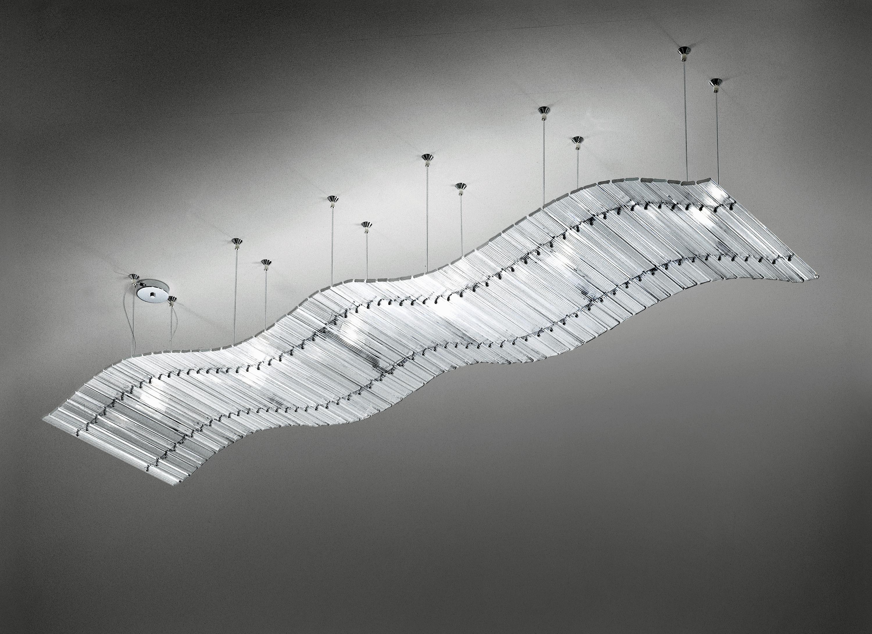 Modern Venini Long Tappeto Volante Pendant Light in Crystal Glass For Sale