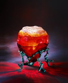 Lámpara de mesa Venini Mappamondi roja y naranja de Sandro Chia