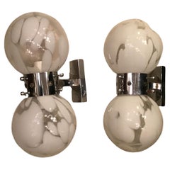 Venini Mazzega Pair of Metal Crome Murano Glass Appliques, 1965, Italy