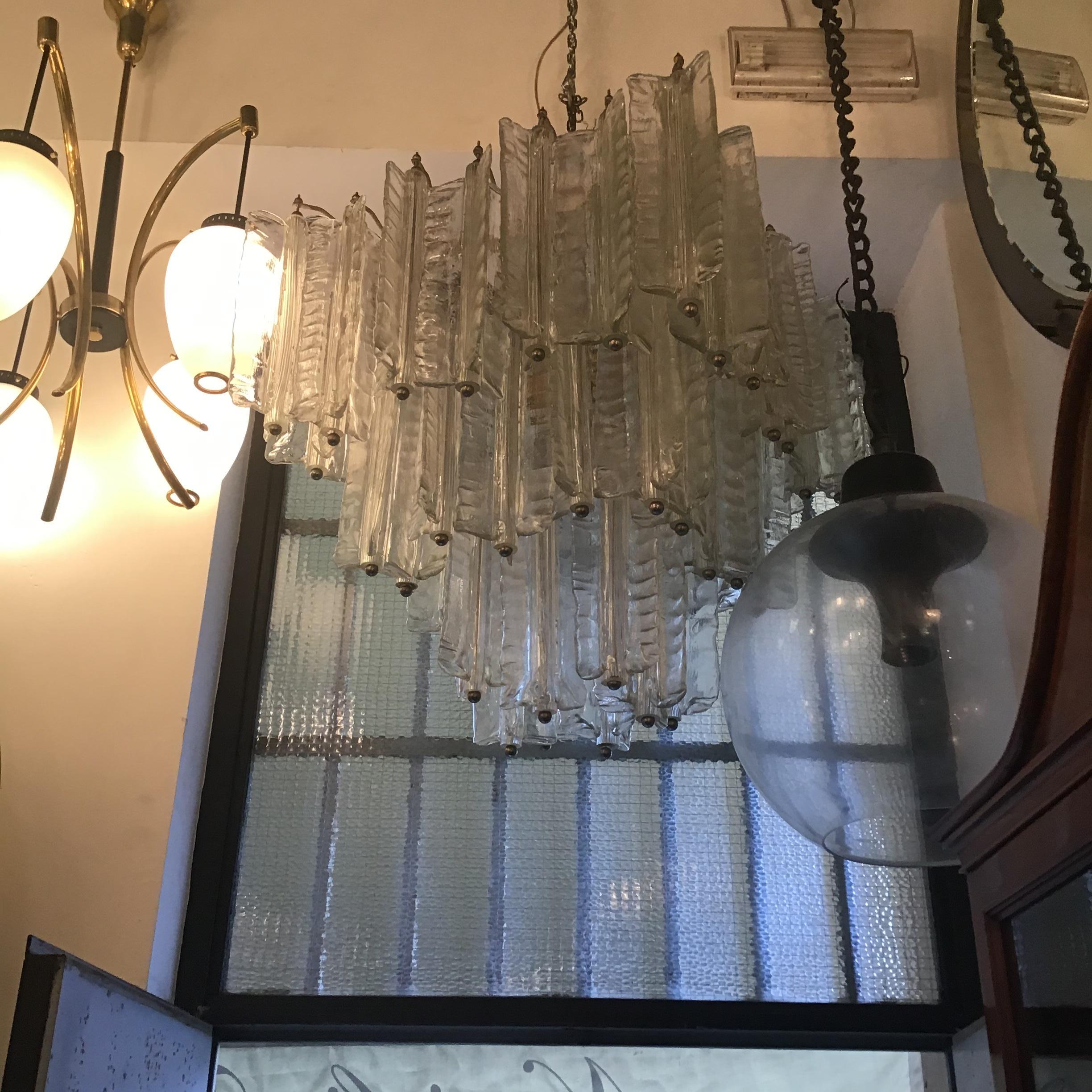 Venini Mazzega. Lampadario Murano in vetro metallo cromato 1955 Italia in vendita 3