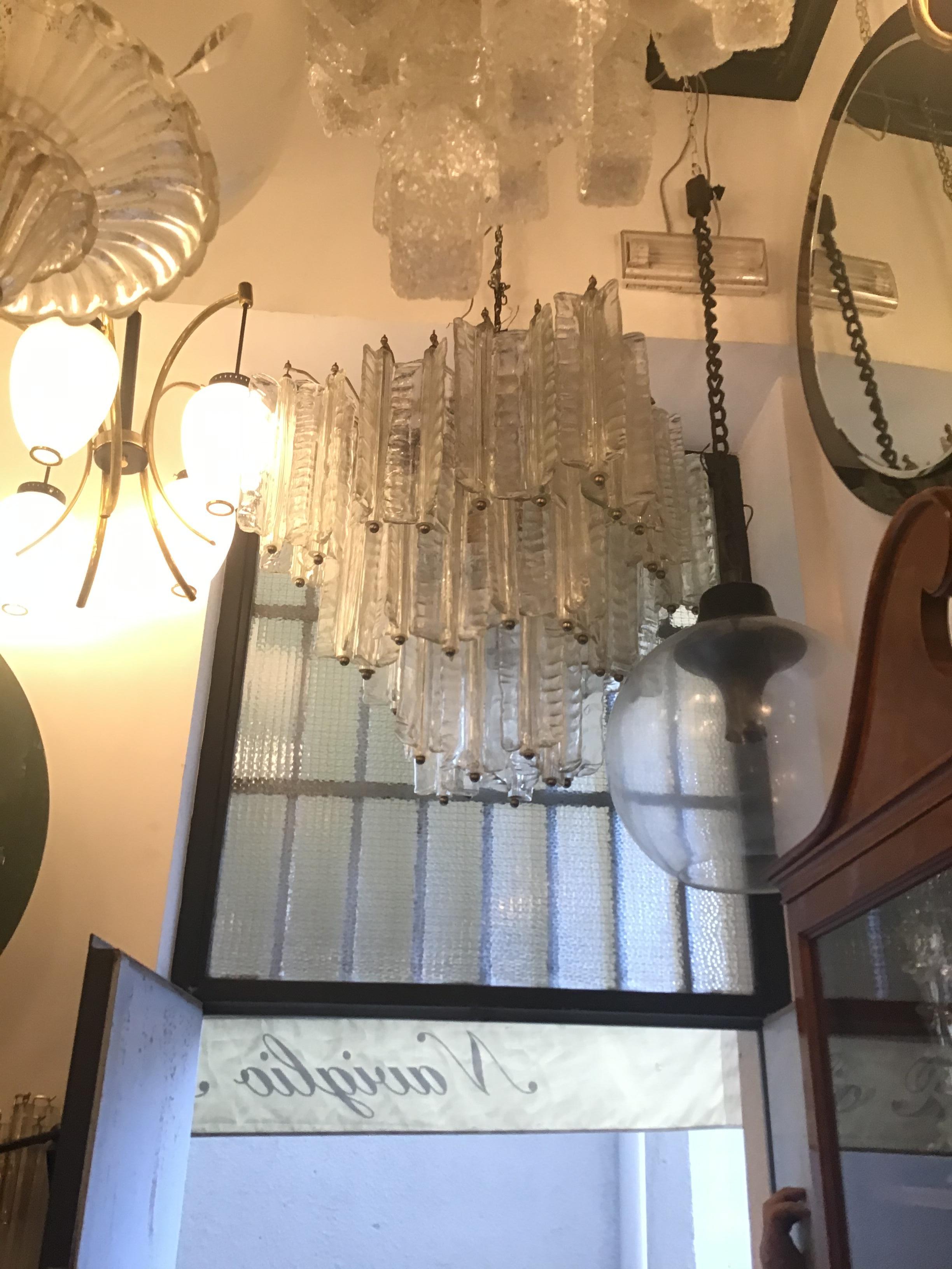 Venini Mazzega. Lampadario Murano in vetro metallo cromato 1955 Italia in vendita 4
